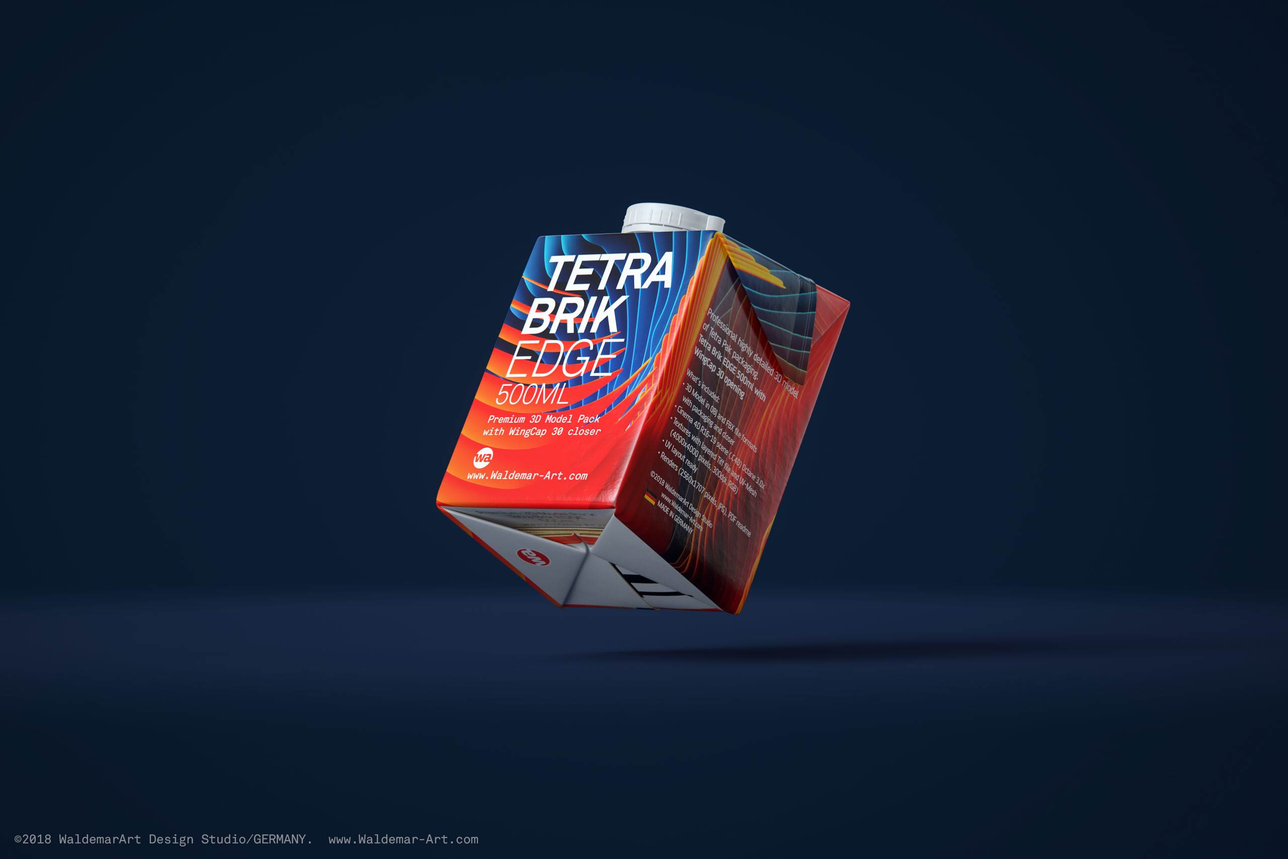 Tetra Pack Brick EDGE 500ml Premium packaging 3D model pak with WingCap 30 closer