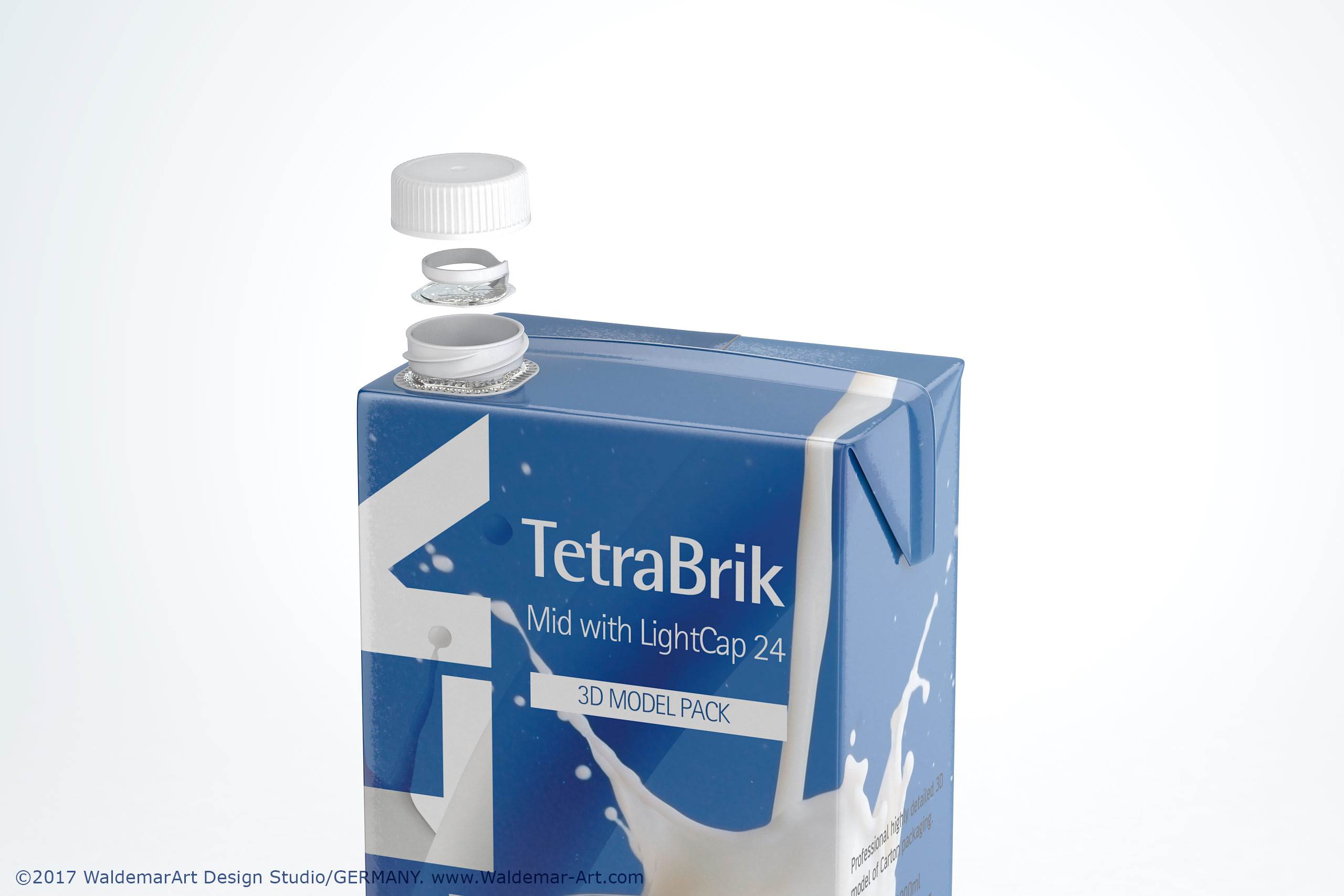 3D model pak of Tetra Pack Brick Mid 1000ml with LightCap 24 opening