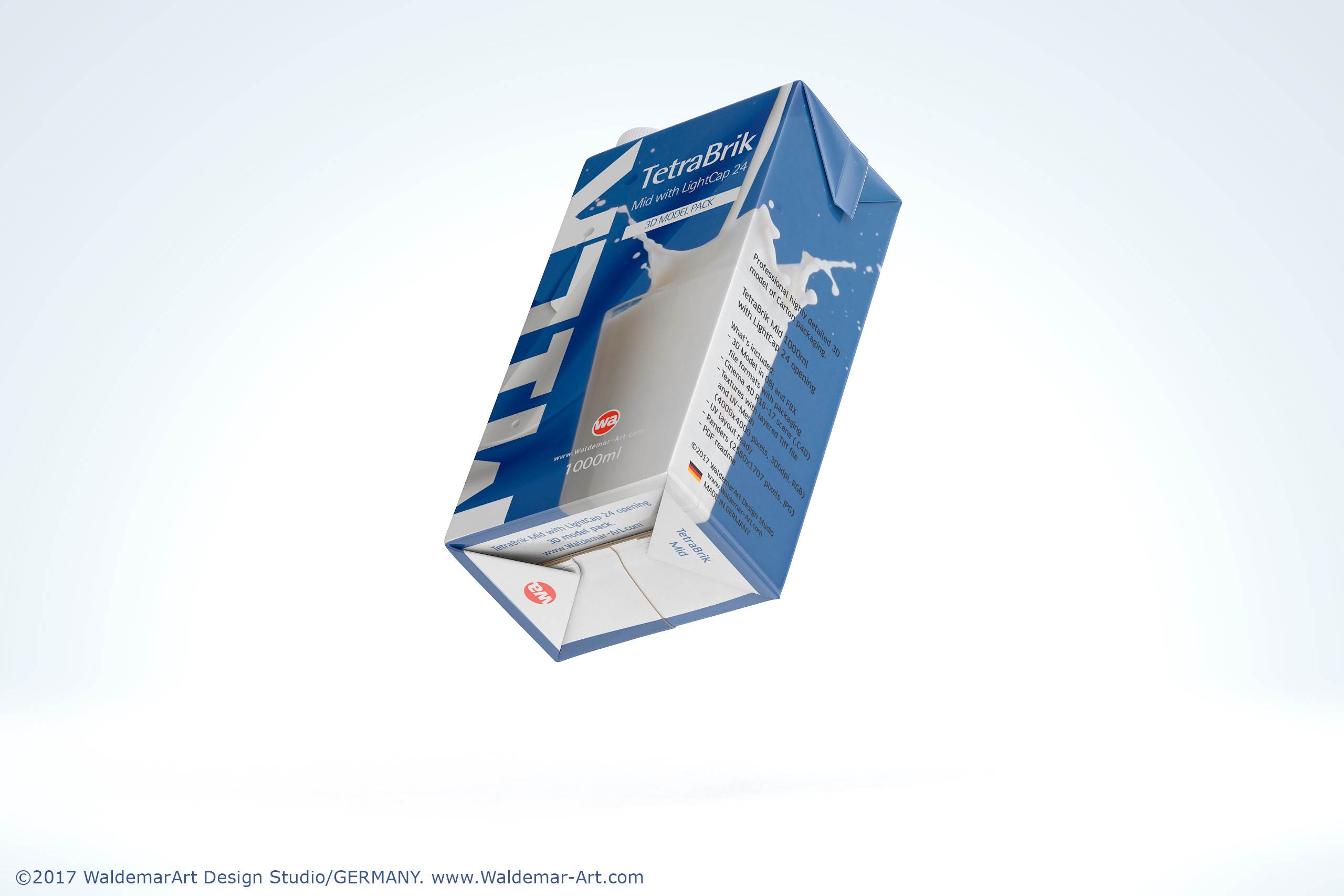 3D model pak of Tetra Pack Brick Mid 1000ml with LightCap 24 opening