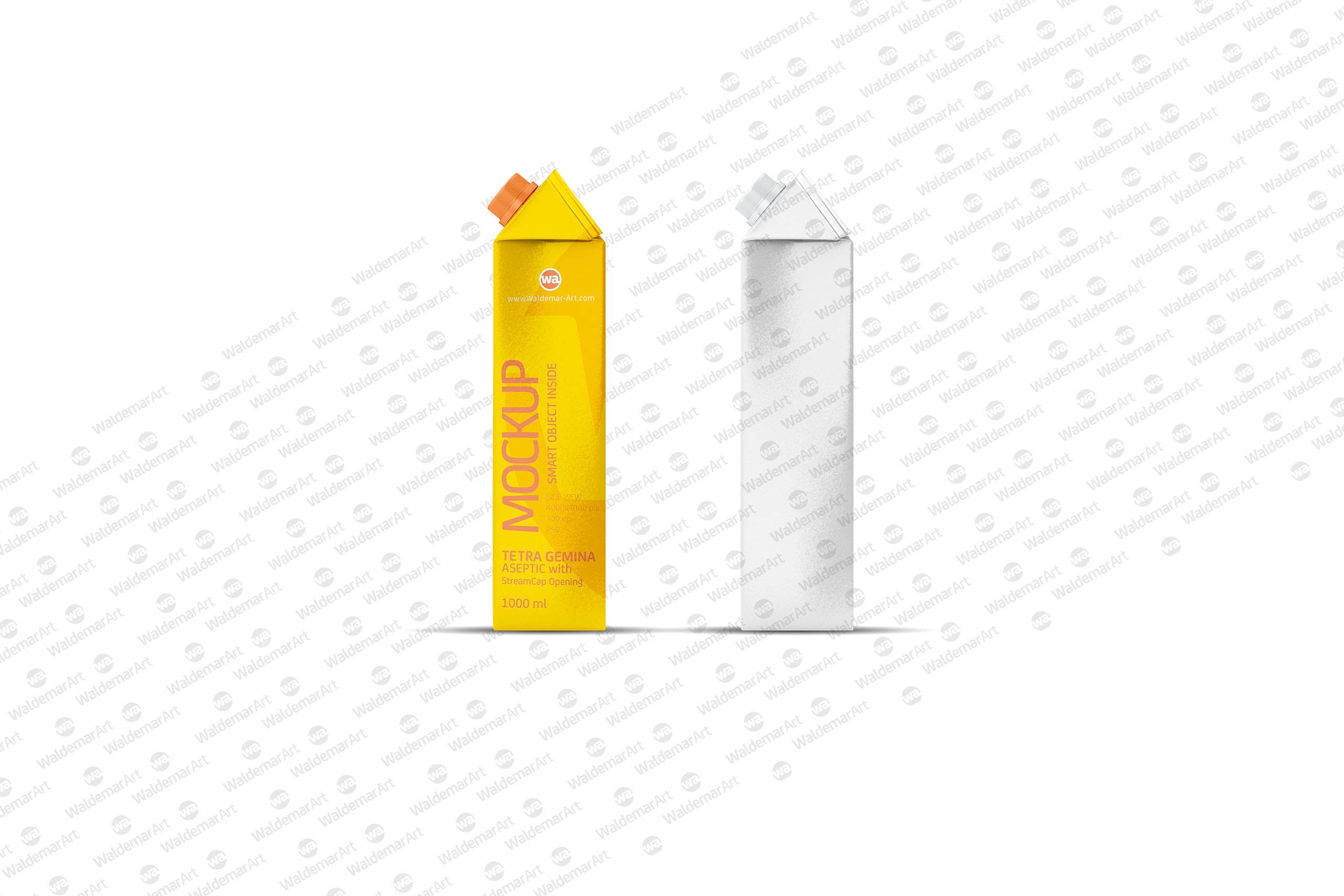 Tetra Pack Gemina Aseptic 1000ml Square Package MockUp with StreamCap Side View