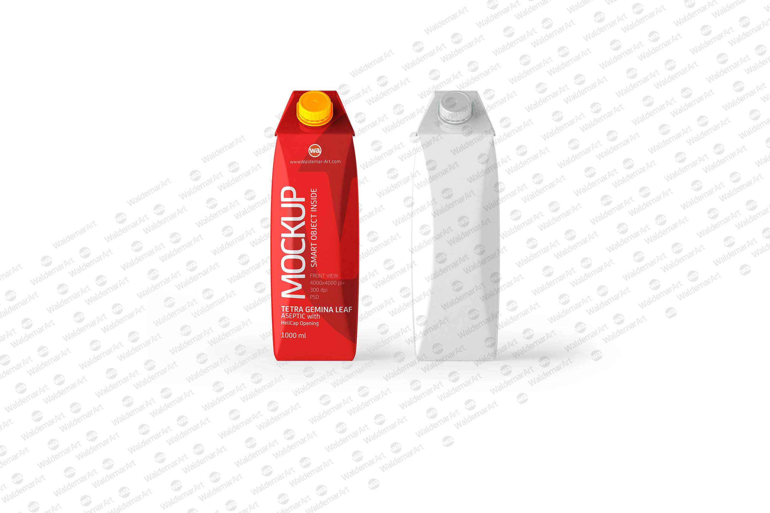 Tetra Pack Gemina Leaf 1000ml PSD Mockup. Front View