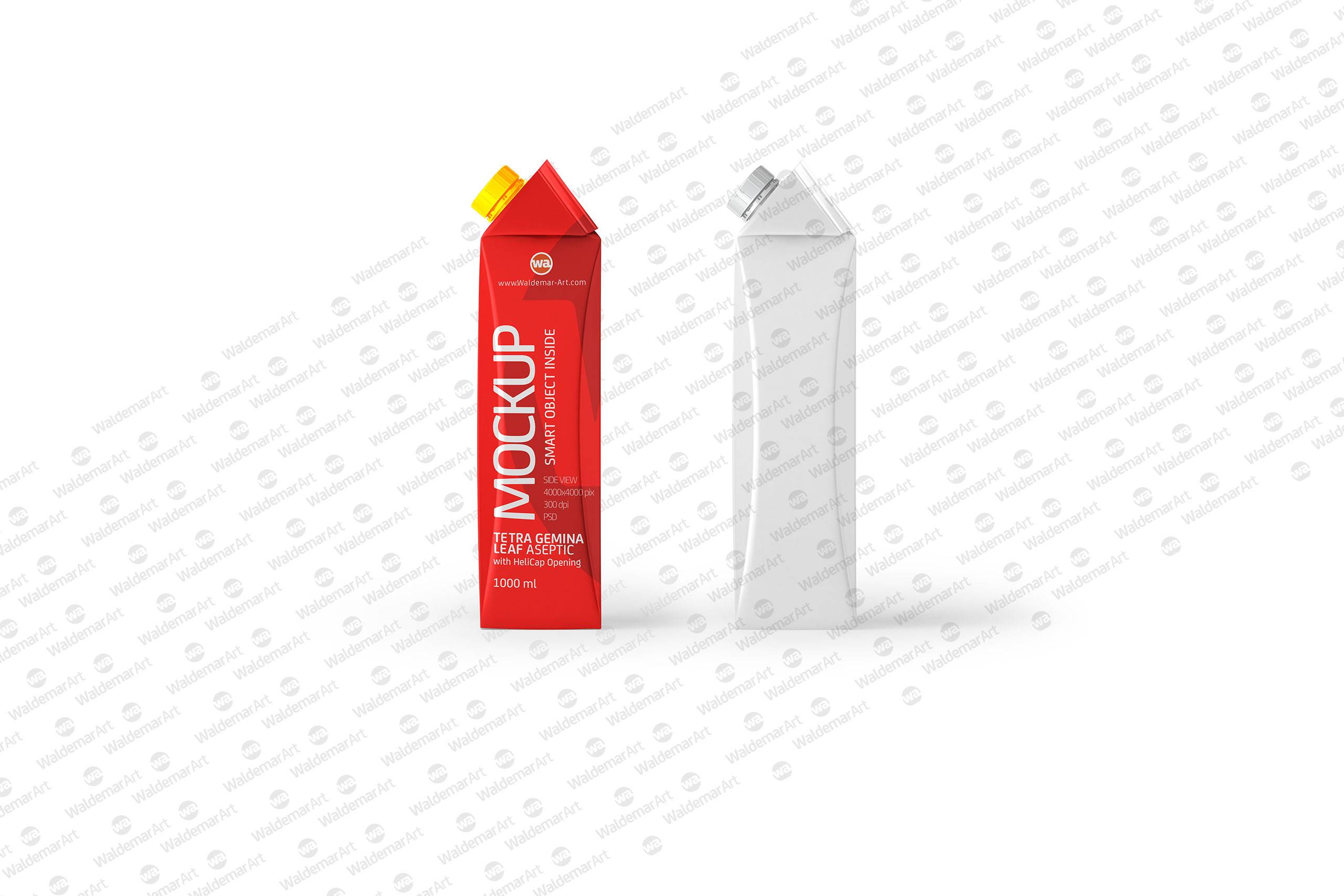 Tetra Pack Gemina Leaf 1000ml Mockup. Side View