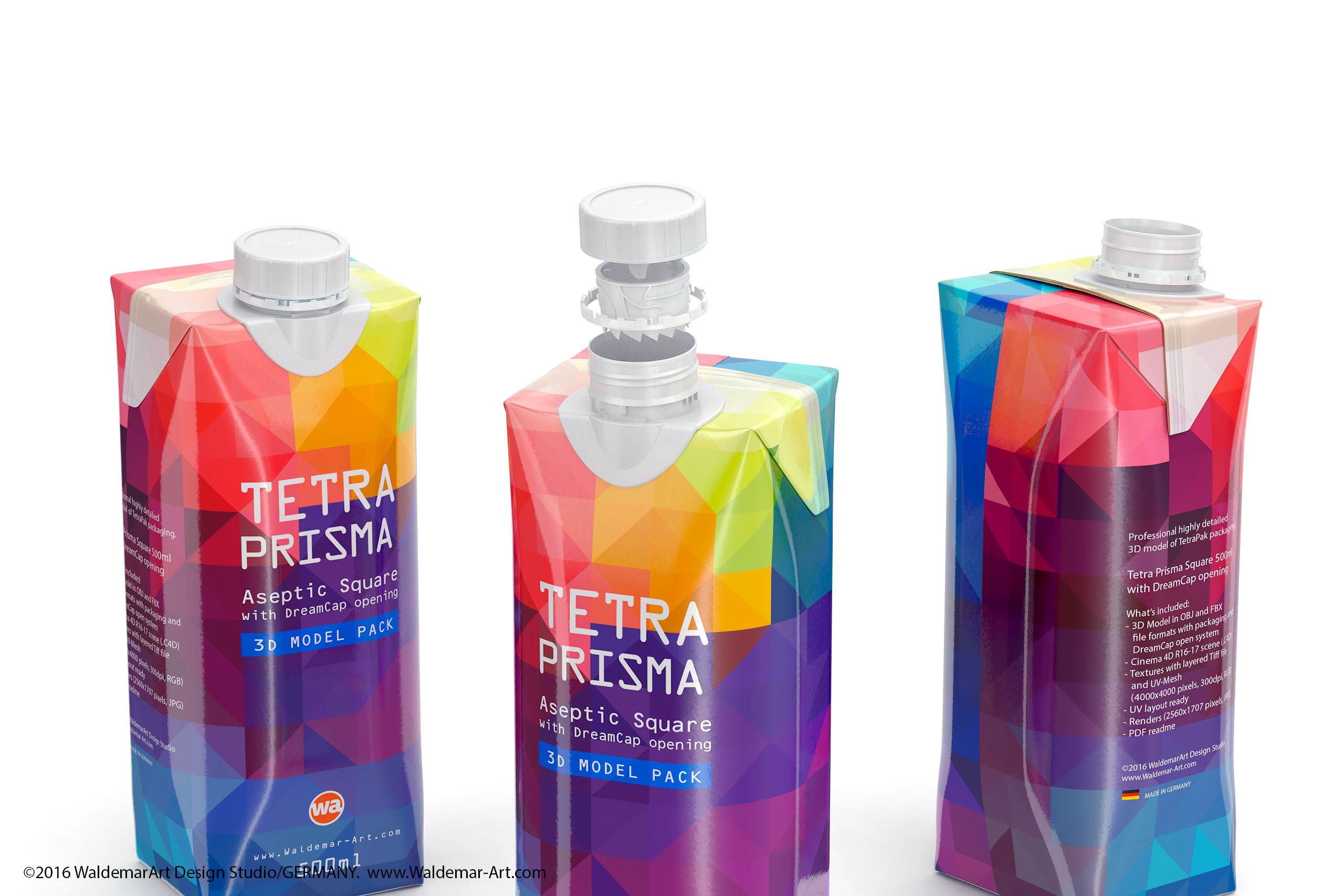 Tetra Pack Prisma Square 500ml with DreamCap packaging 3d model pak