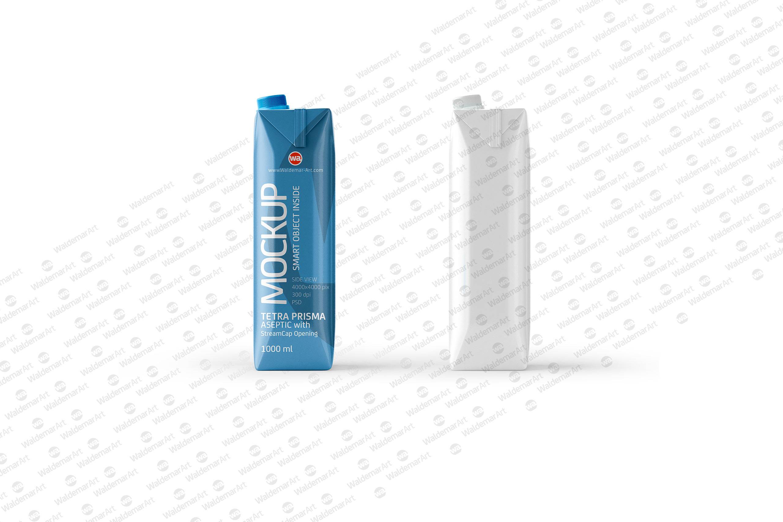 PSD Mockup of Tetra Pack Prisma 1000ml Side View