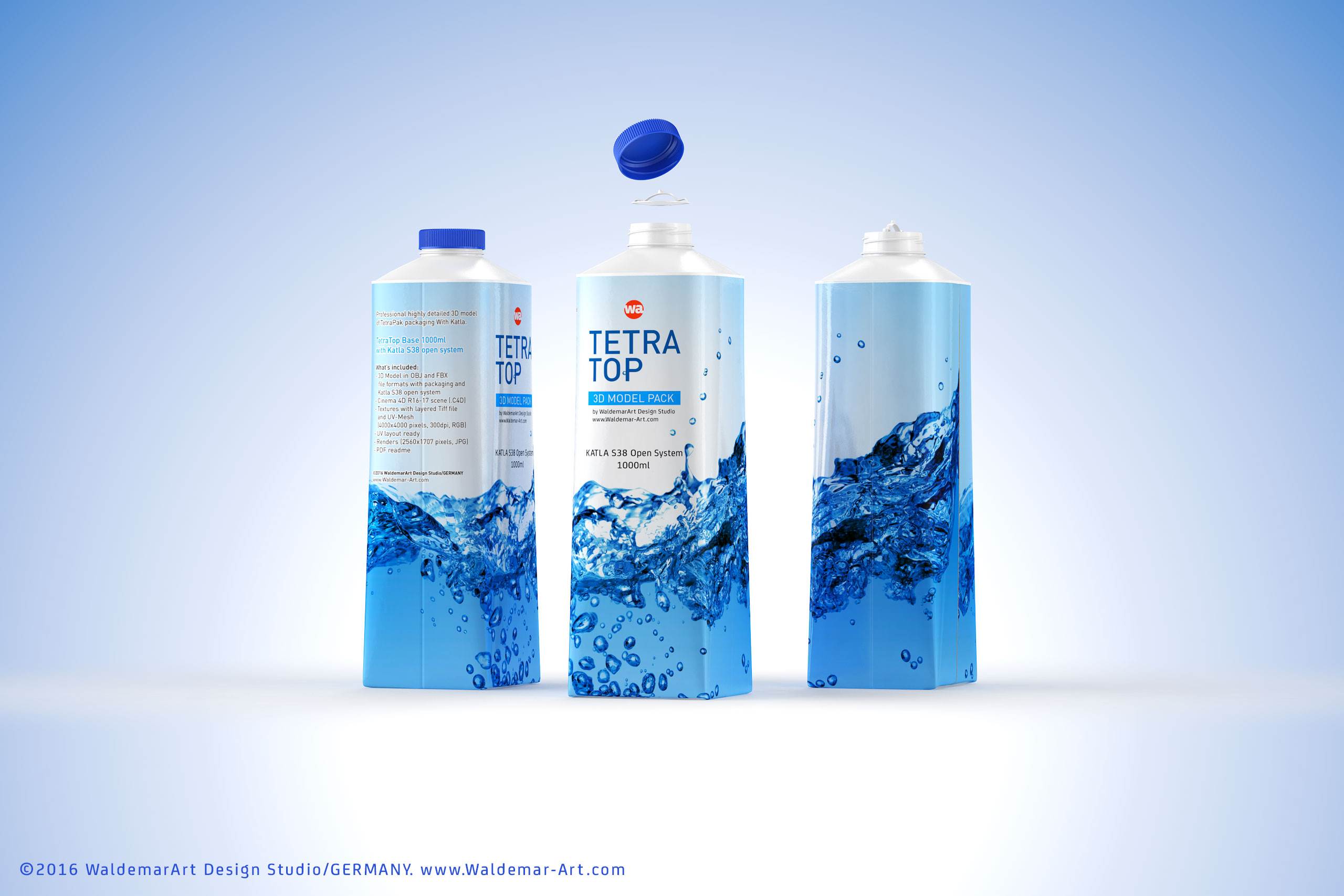 Packaging 3D model pak of Tetra Pack Top 1000ml Base with Katla S38