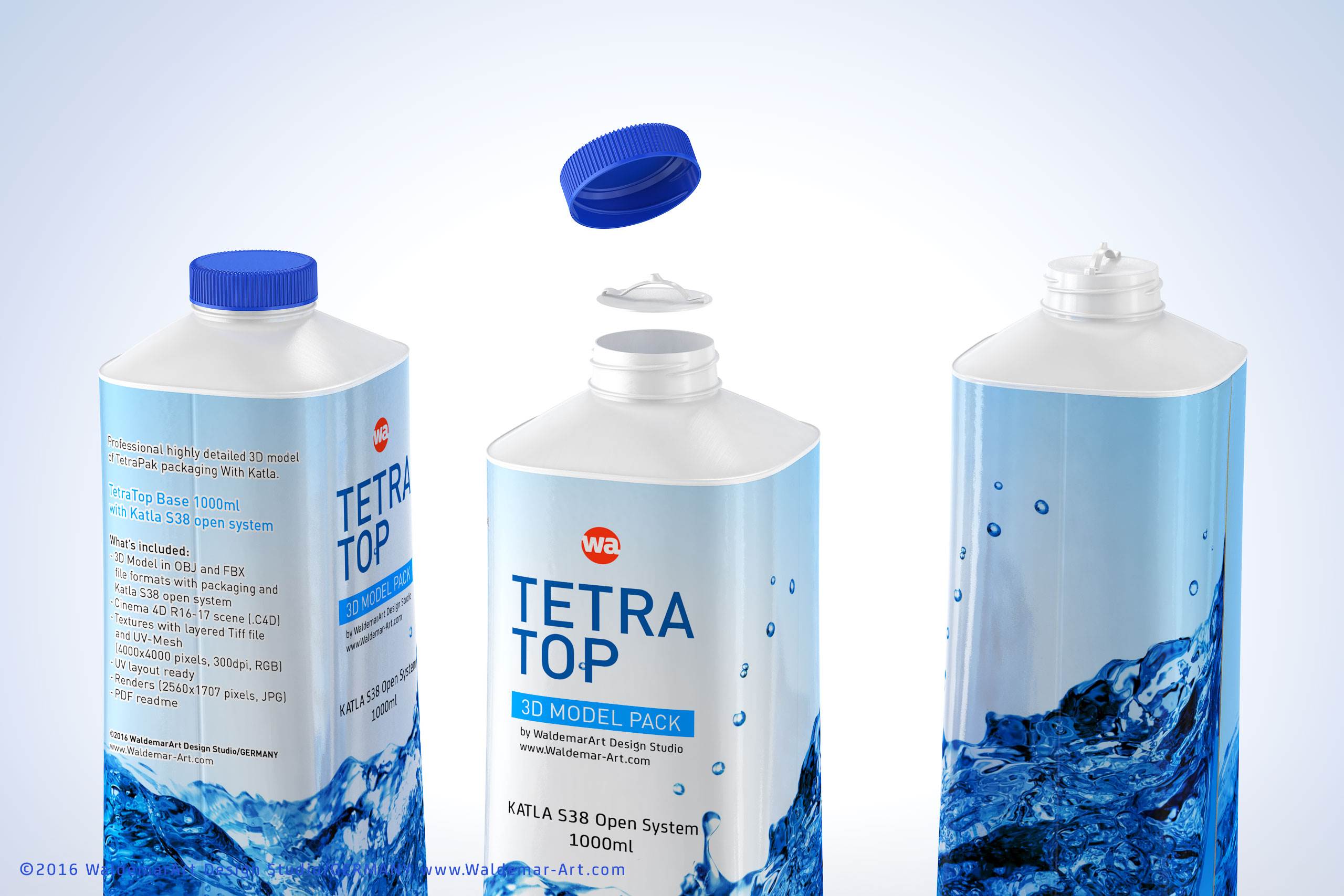 Packaging 3D model pak of Tetra Pack Top 1000ml Base with Katla S38