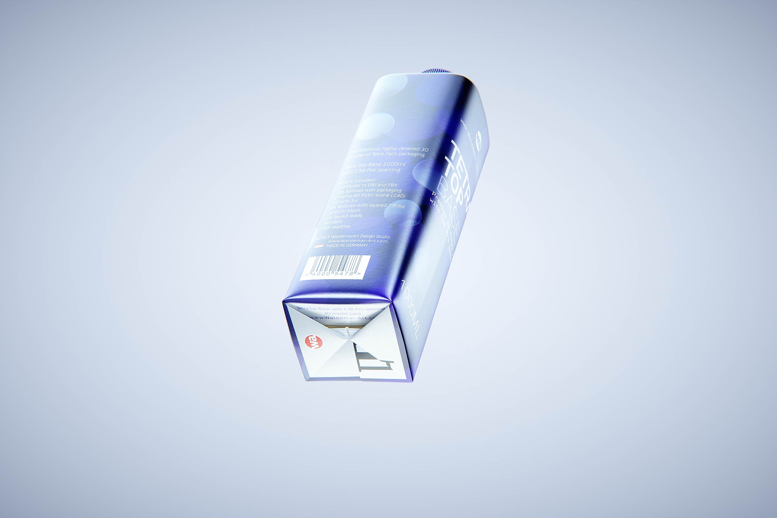 Tetra Top Base 1000ml with tethered cap C38Pro premium carton packaging 3d model