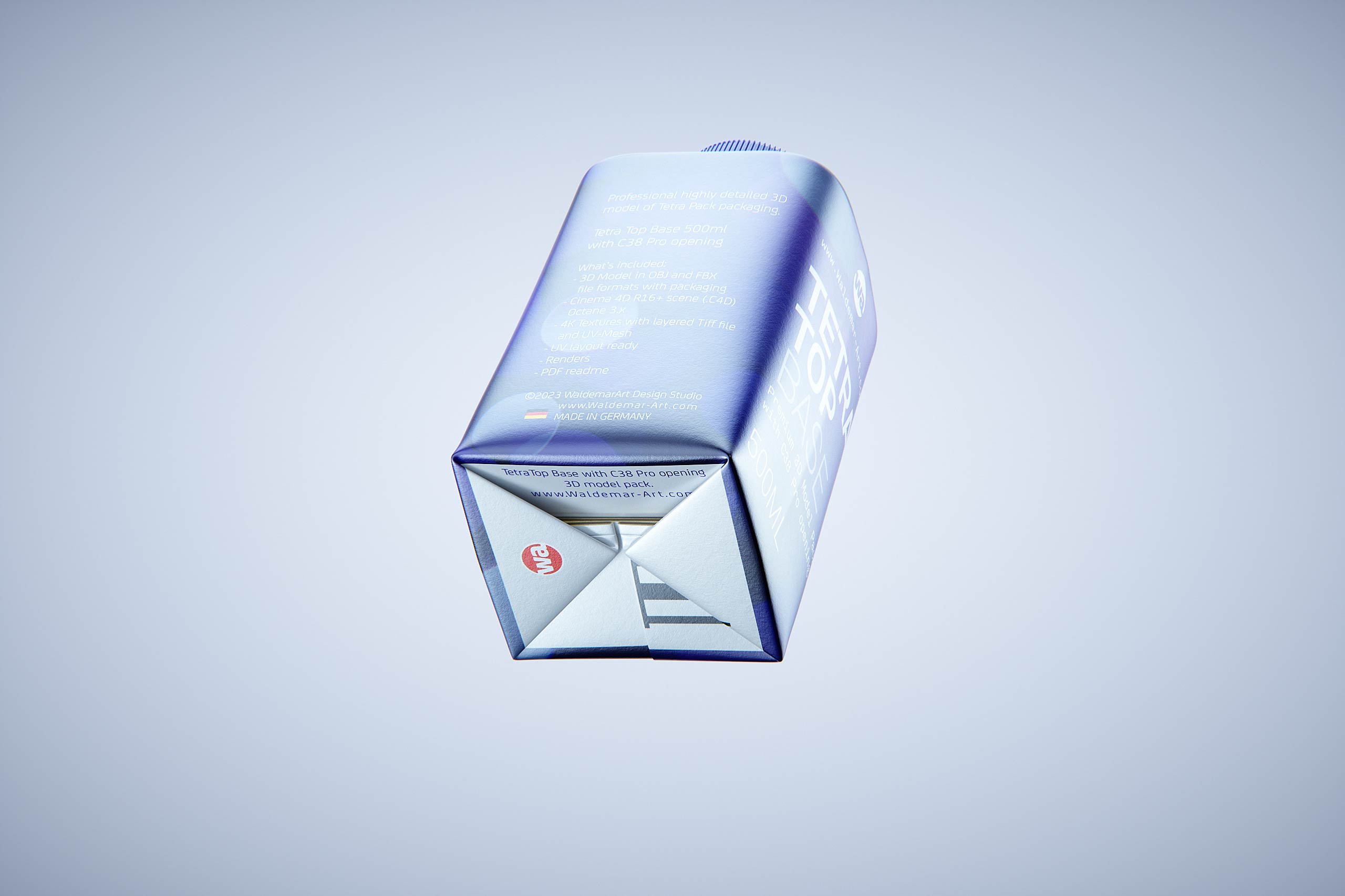 Tetra Top Base 500ml with tethered cap C38Pro premium carton packaging 3d model