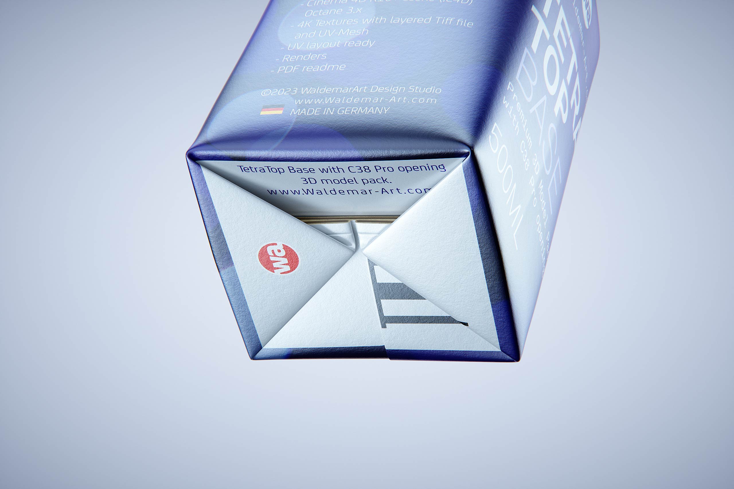 Tetra Top Base 500ml with tethered cap C38Pro premium carton packaging 3d model