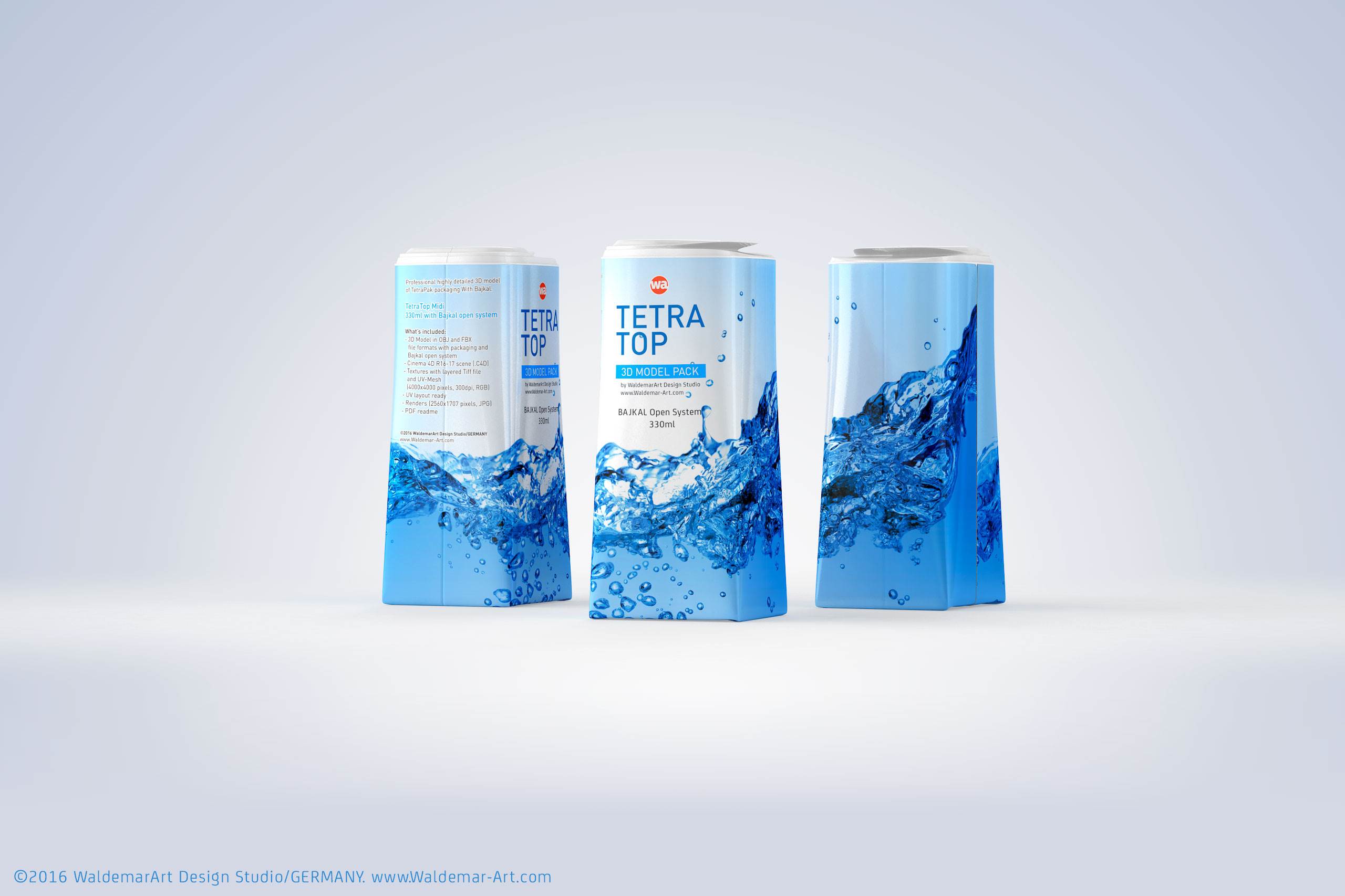 Packaging 3D model pak of Tetra Pack Top Midi 330ml with Bajkal