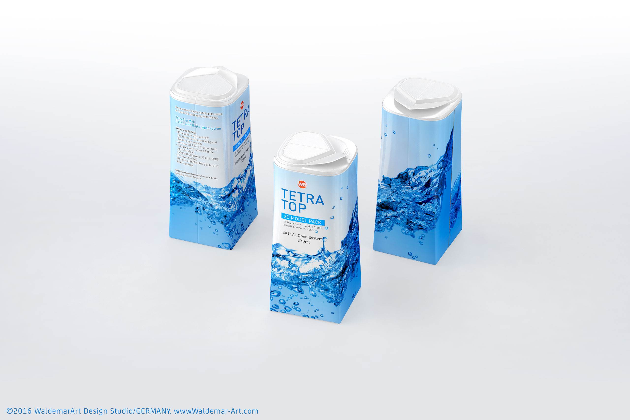 Packaging 3D model pak of Tetra Pack Top Midi 330ml with Bajkal