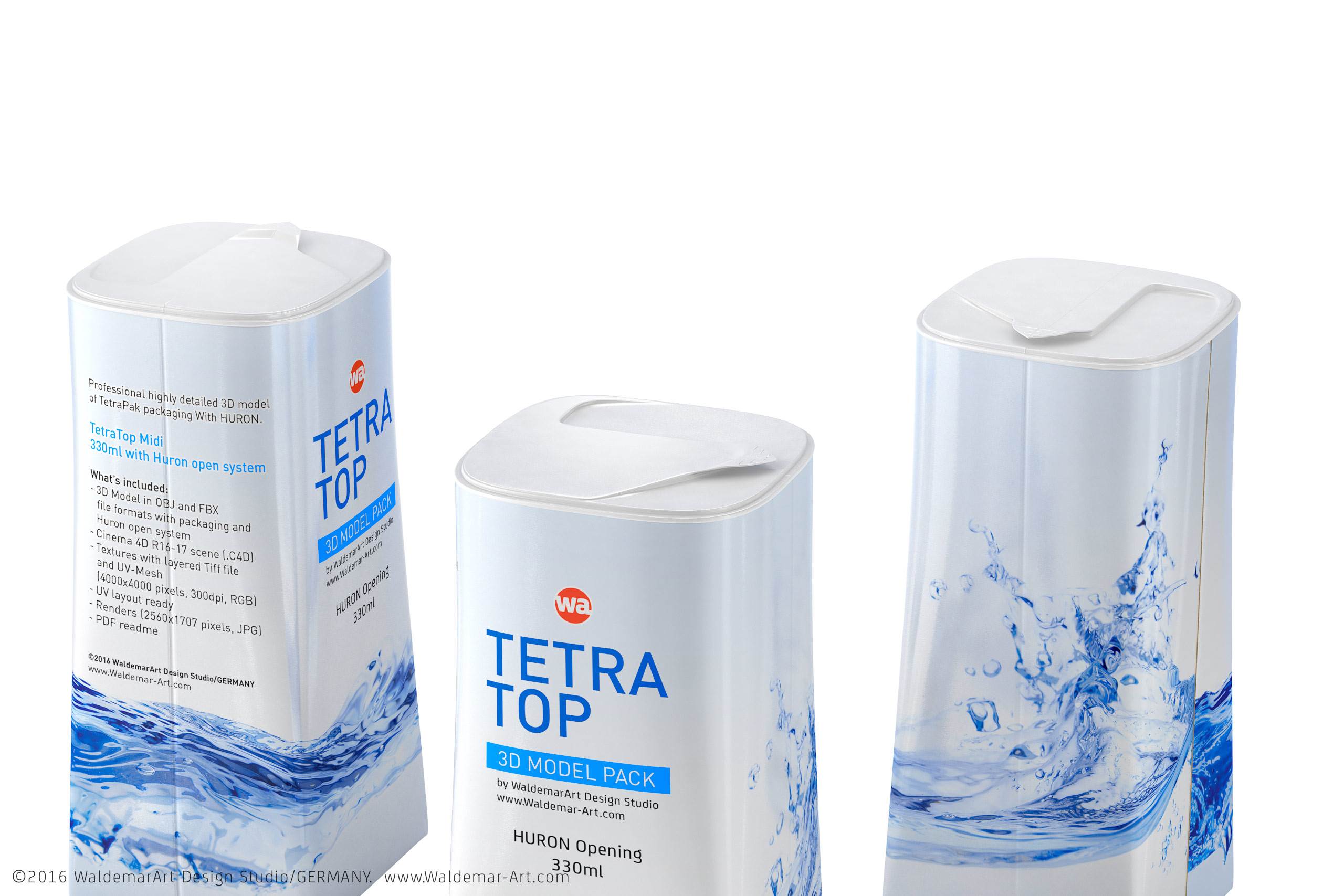 Packaging 3D model of Tetra Pack Top Midi 330ml with Huron
