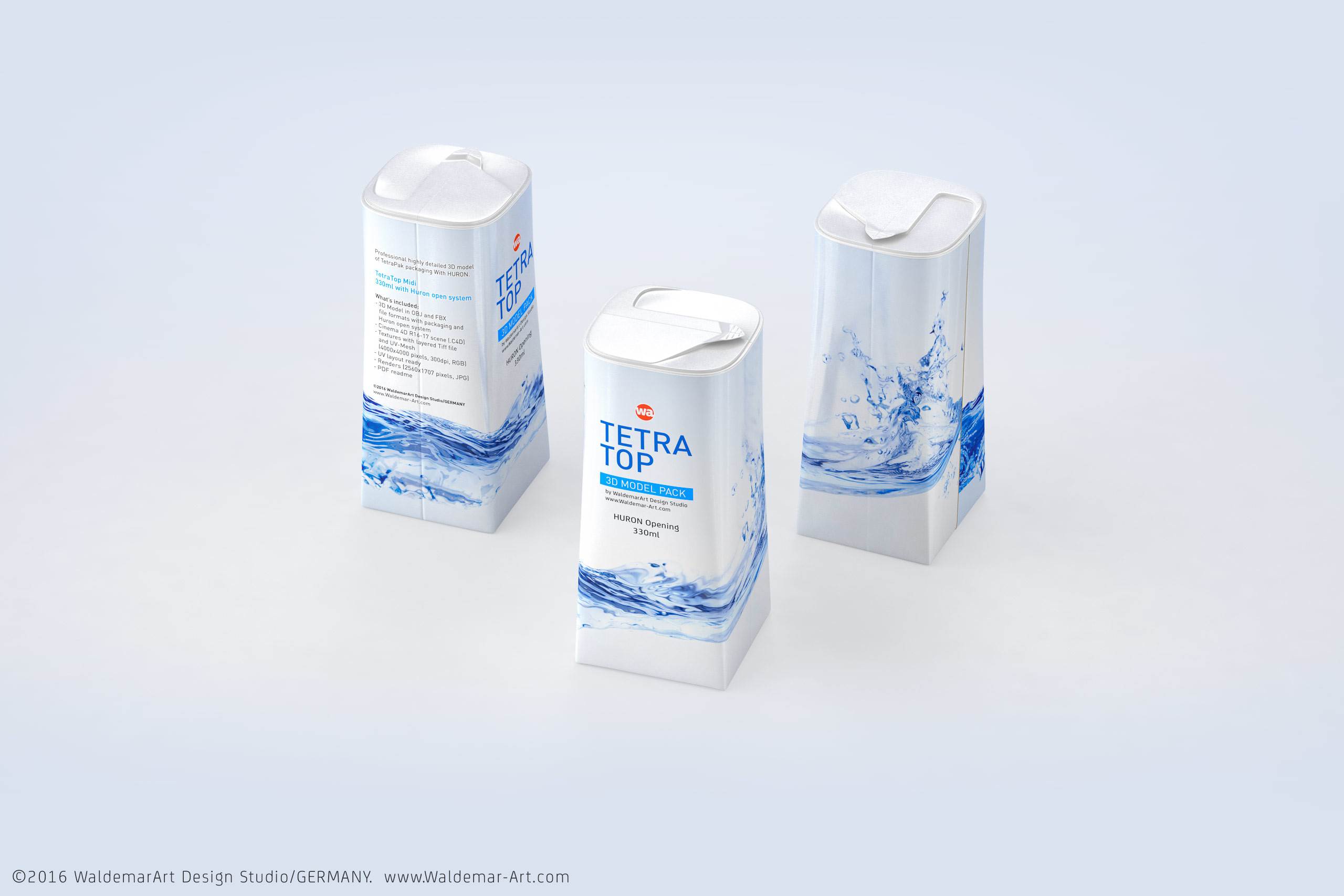 Packaging 3D model of Tetra Pack Top Midi 330ml with Huron