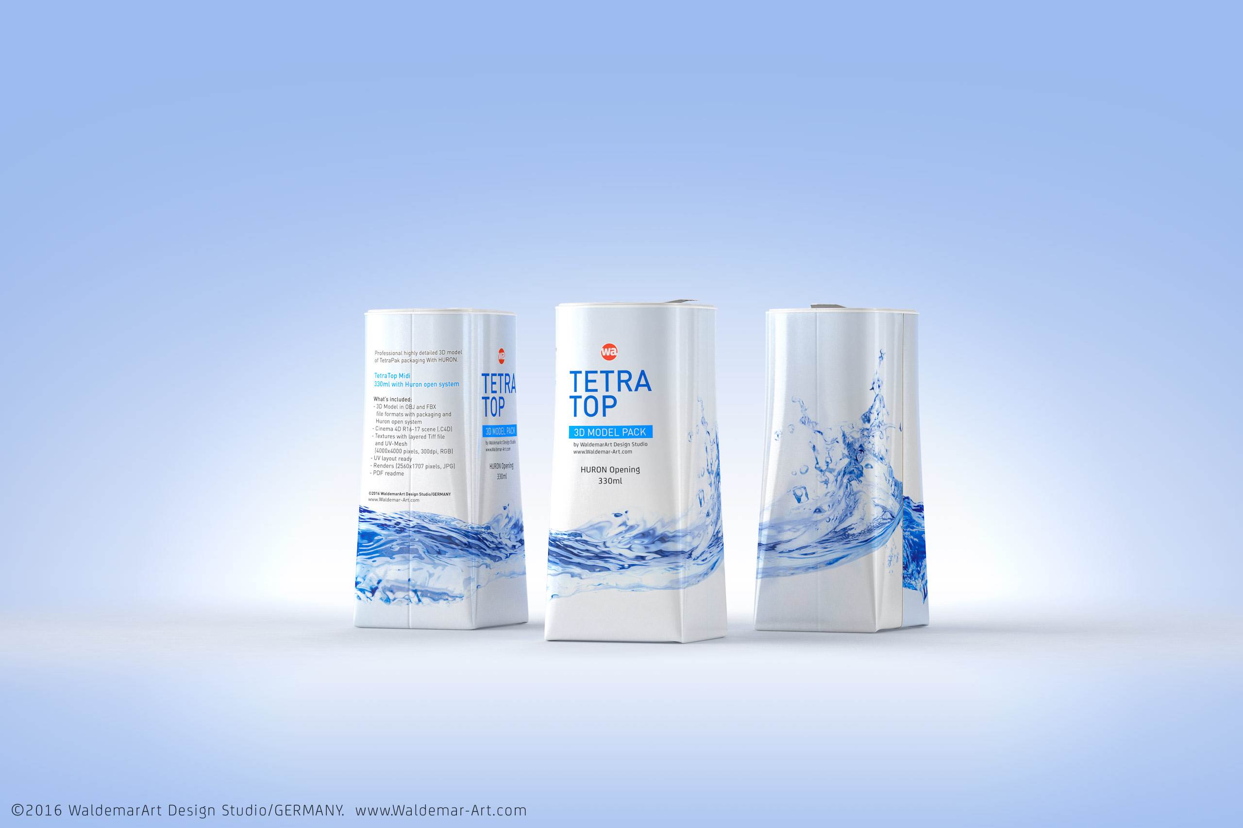Packaging 3D model of Tetra Pack Top Midi 330ml with Huron