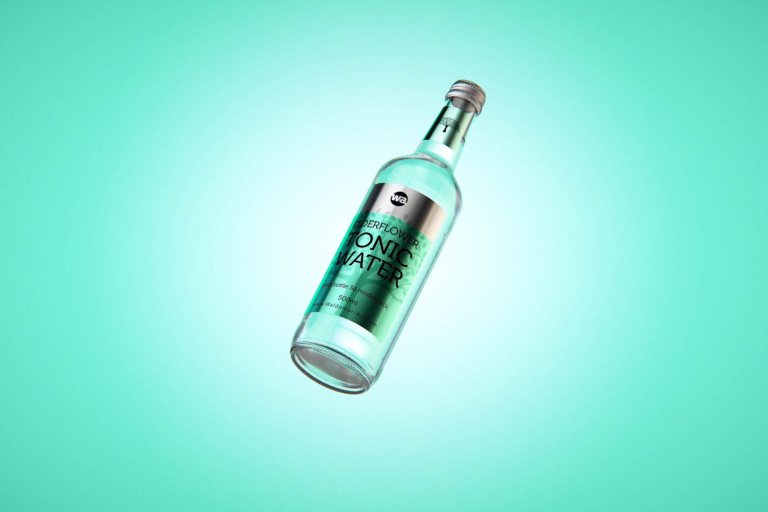 Tonic water glass bottle packaging 3D model pack 500ml