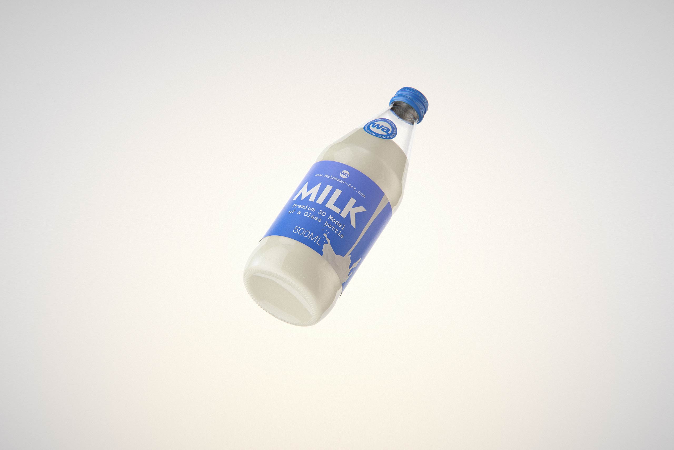 Vanilla Milk Glass bottle 500ml packaging 3D model with a screw cap and a glass of milk