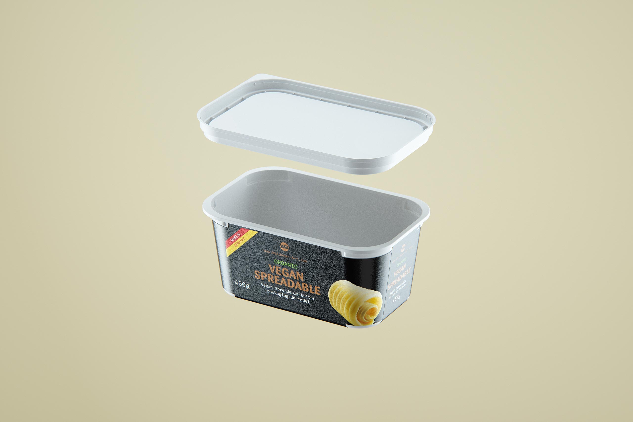 Vegan Spreadable Butter plastic container 450g packaging 3D model