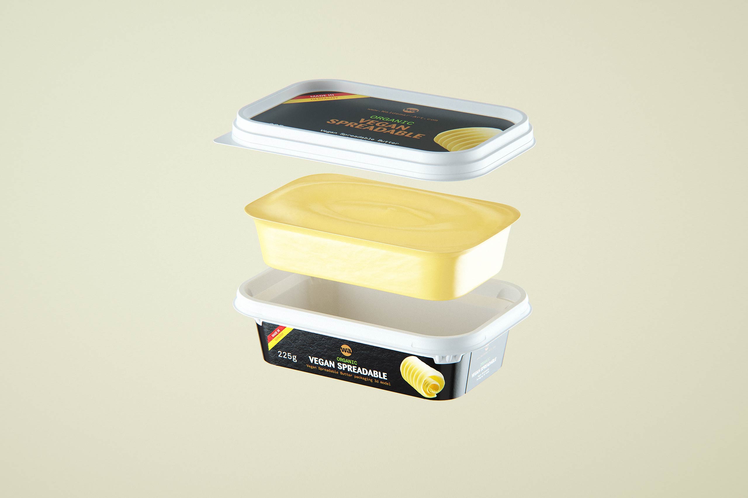 Vegan Spreadable Butter plastic container 225g packaging 3D model