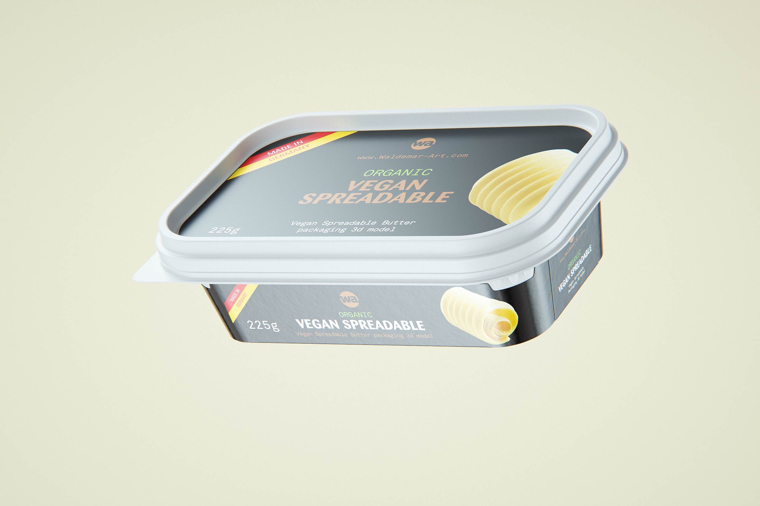 Vegan Spreadable Butter plastic container 225g packaging 3D model