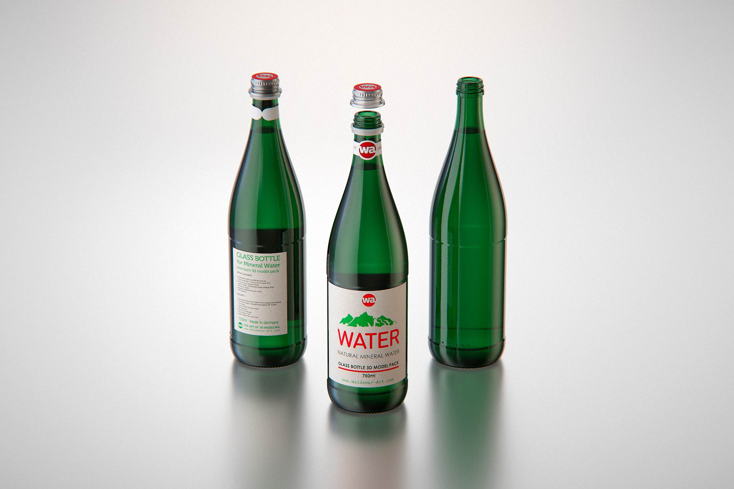 Water glass bottle 750ml packaging 3D model pack