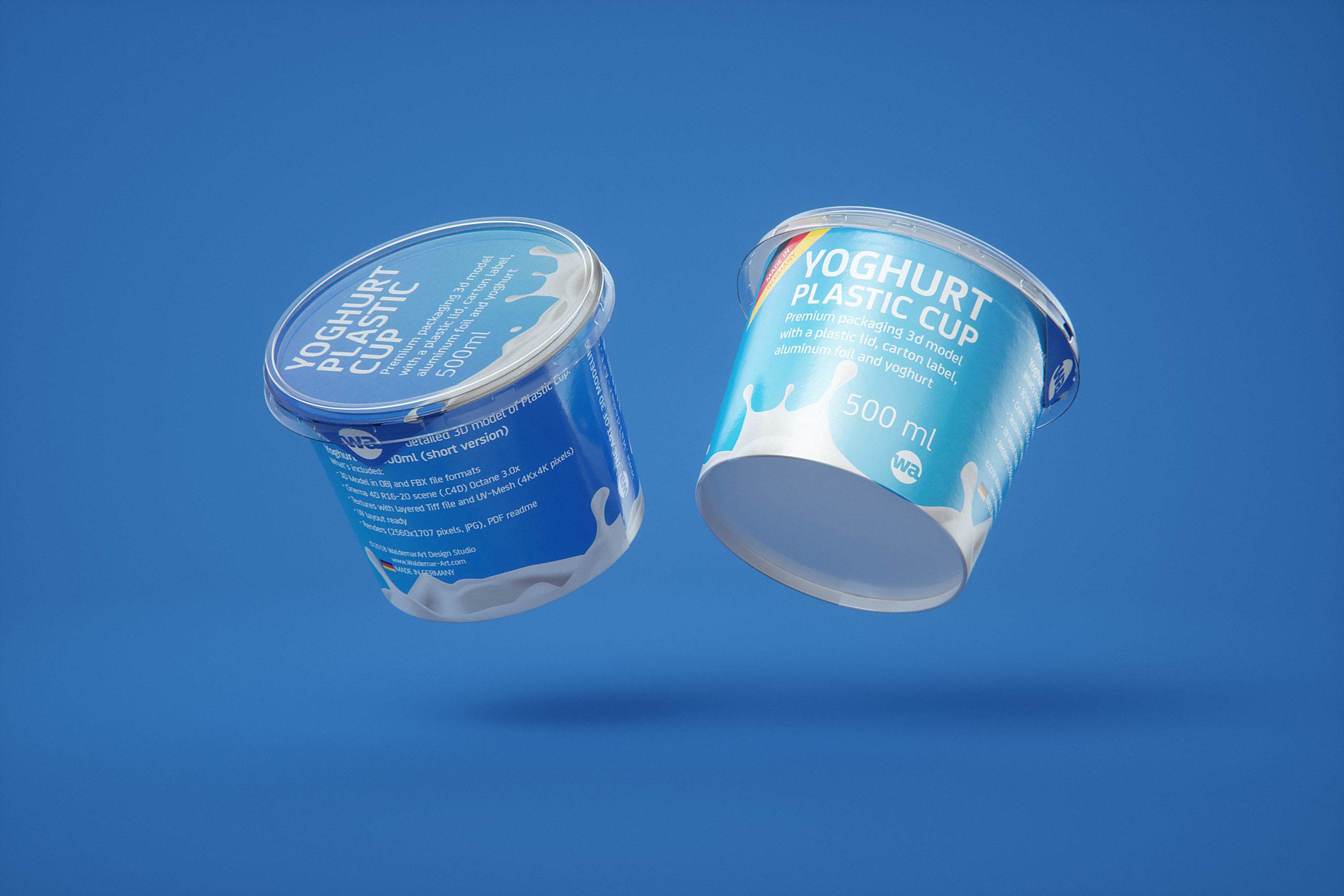 Yoghurt Plastic Cup (short version) 500ml Premium packaging 3D model