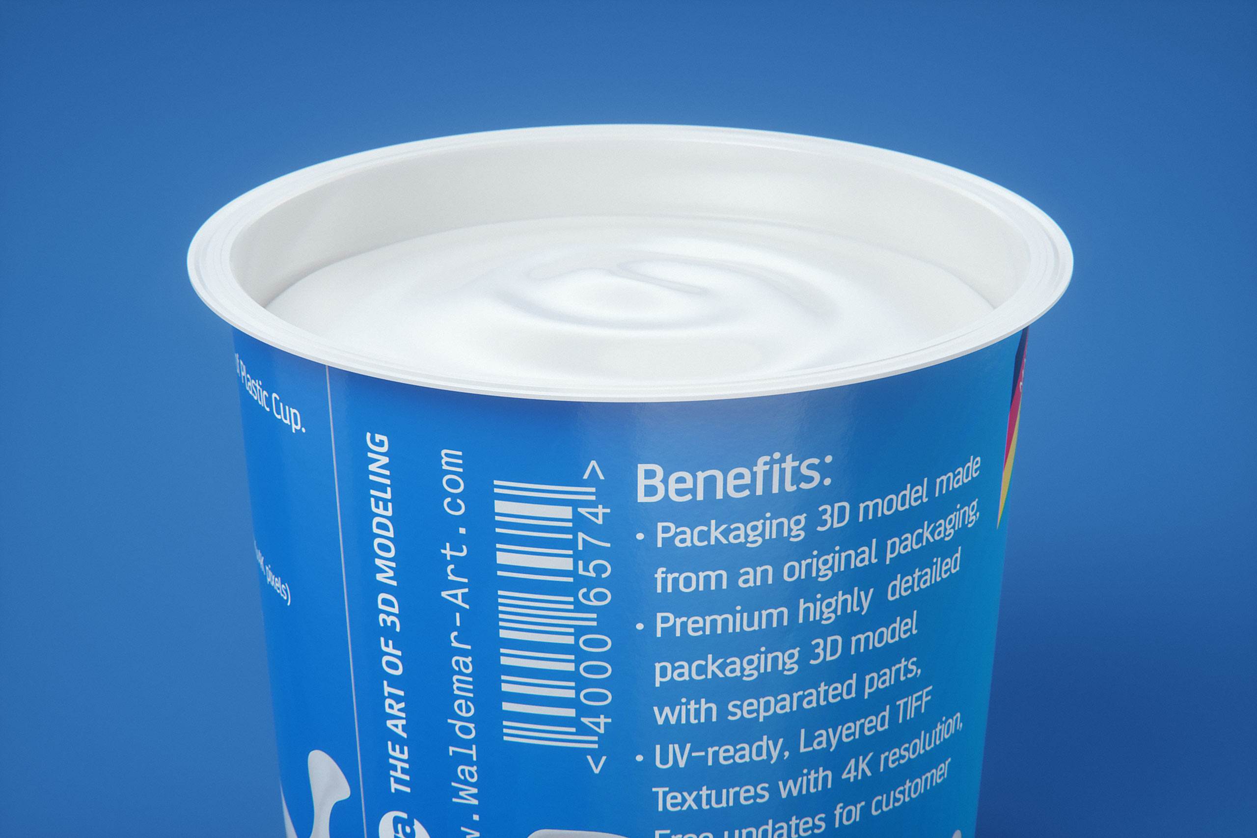 Yoghurt Plastic Cup (short version) 500ml Premium packaging 3D model