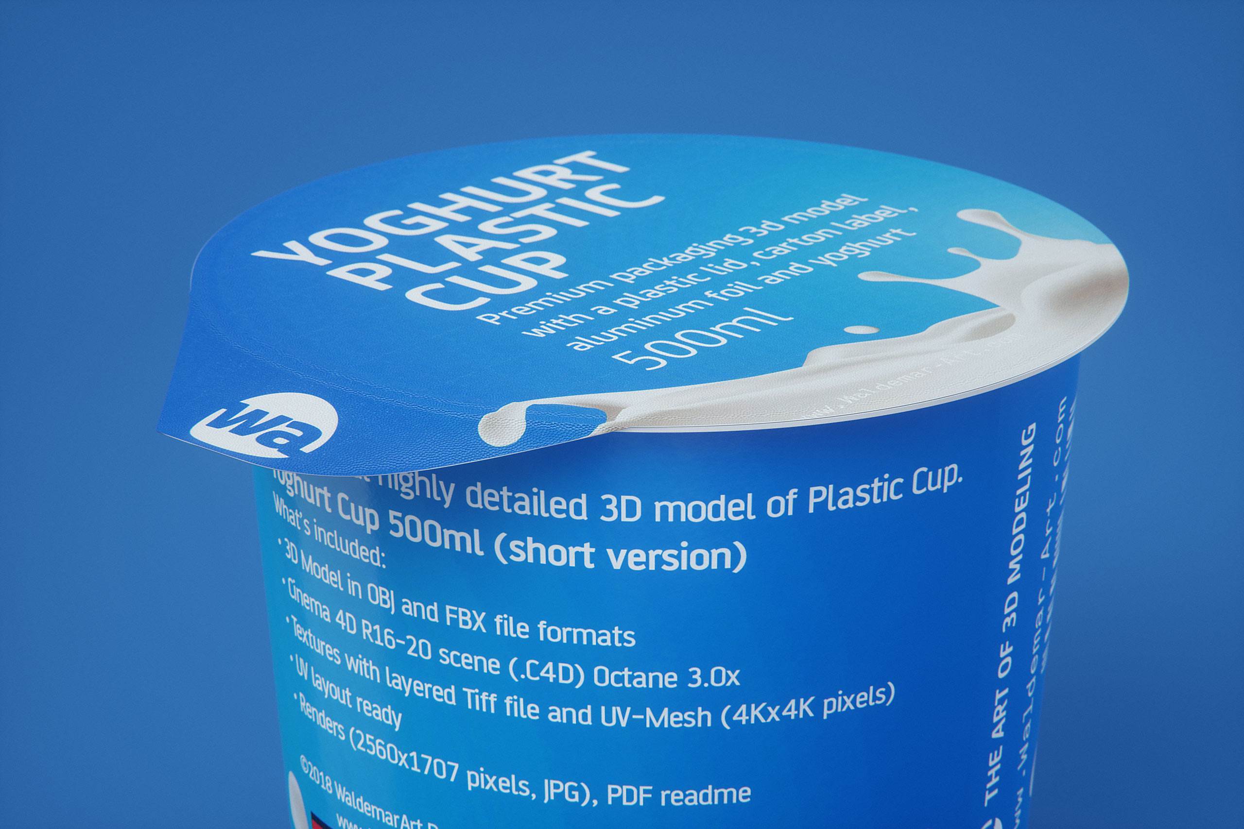 Yoghurt Plastic Cup (short version) 500ml Premium packaging 3D model