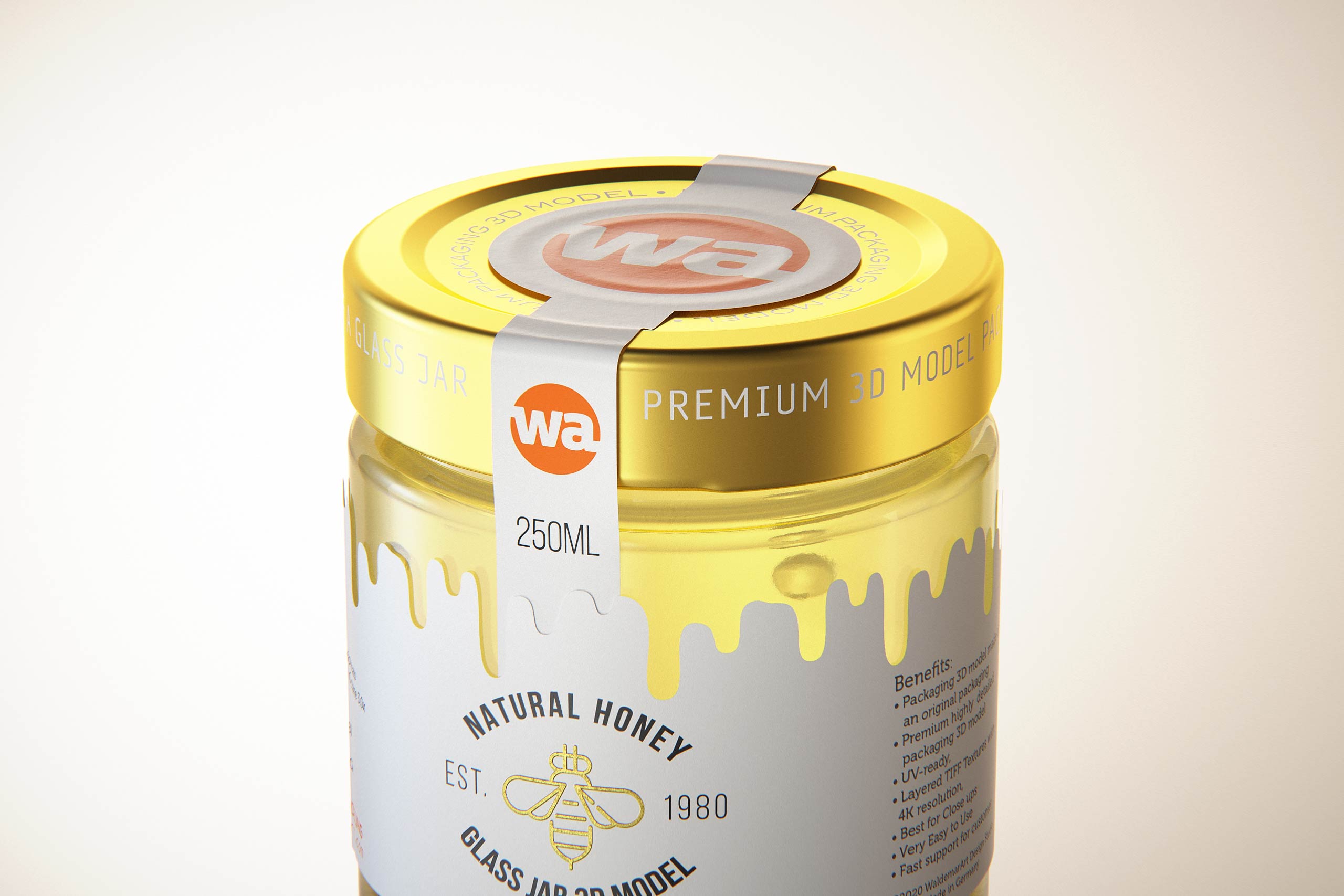 Acacia Honey Glass Jar 250g packaging 3D model