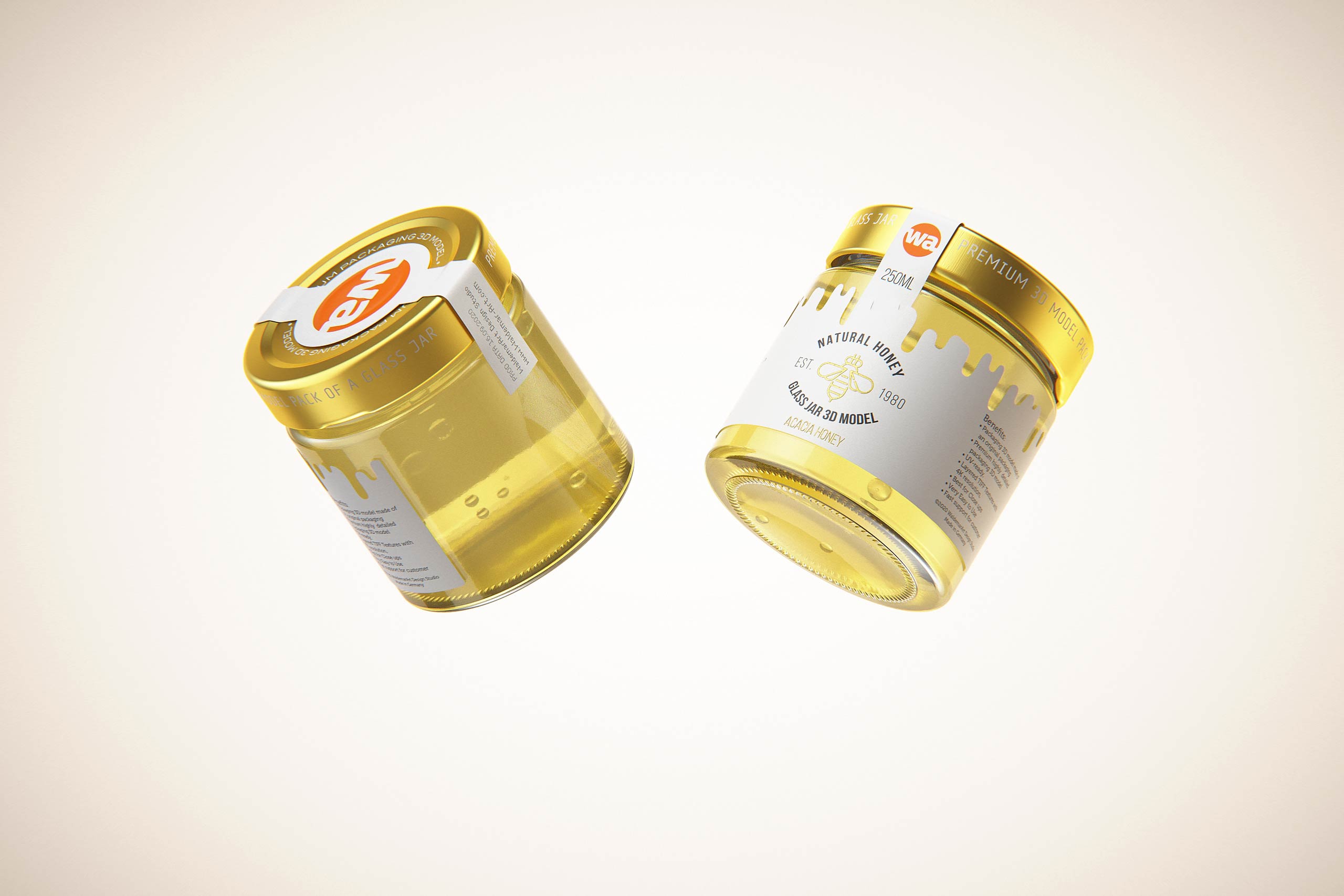 Acacia Honey Glass Jar 250g packaging 3D model