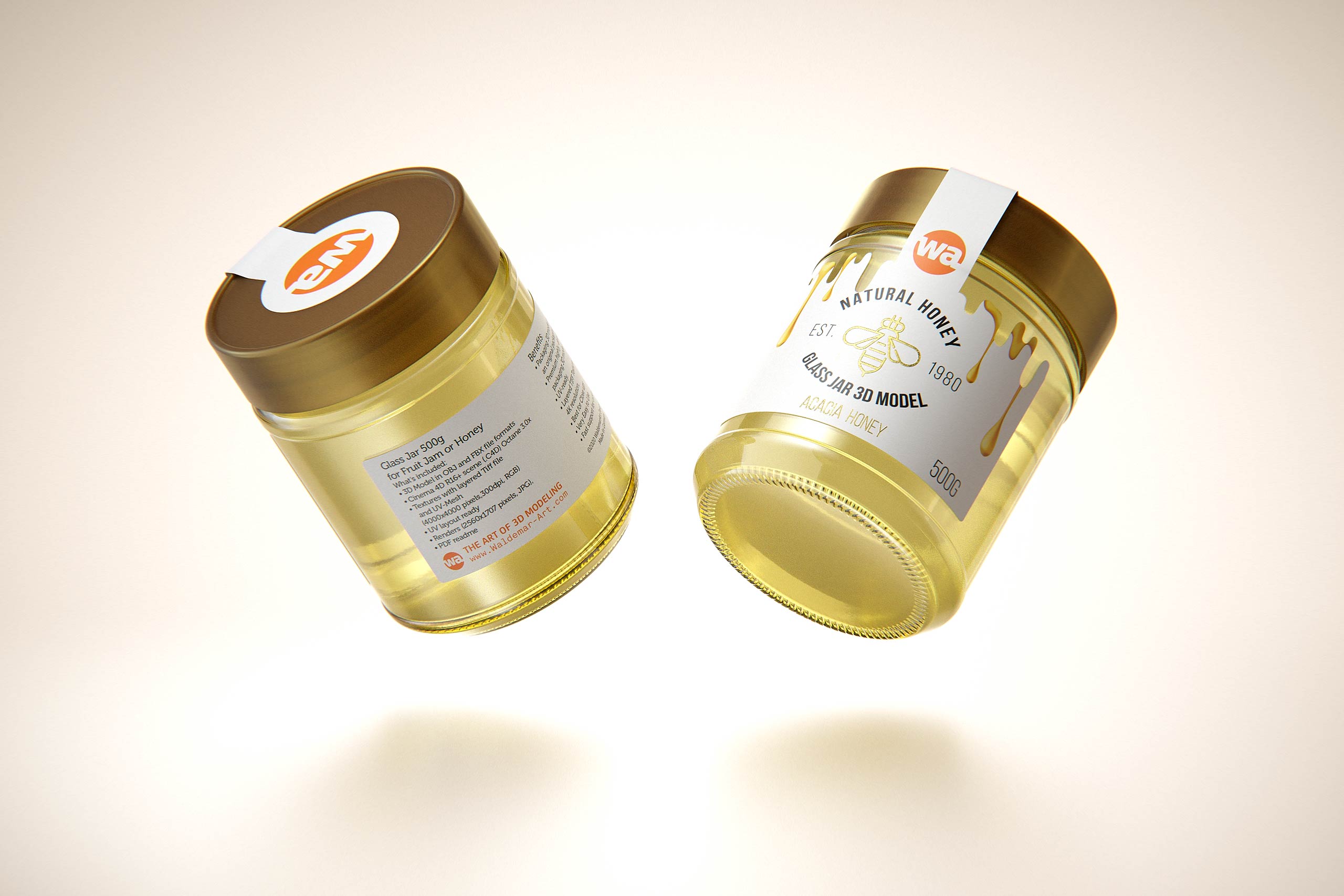 Acacia Honey Glass Jar 500g packaging 3d model