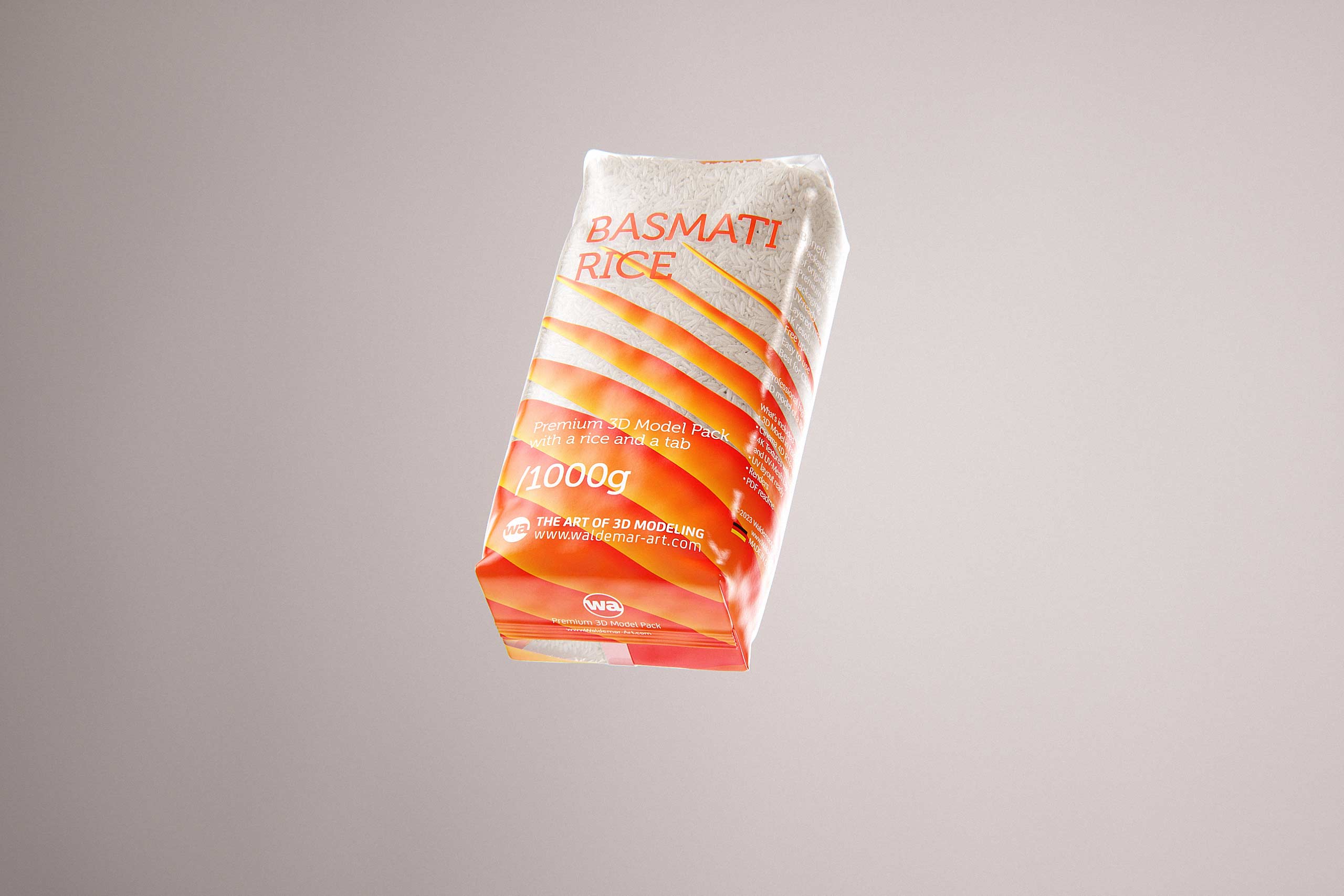Basmati long grain rice plastic bag packaging 1kg premium 3d model