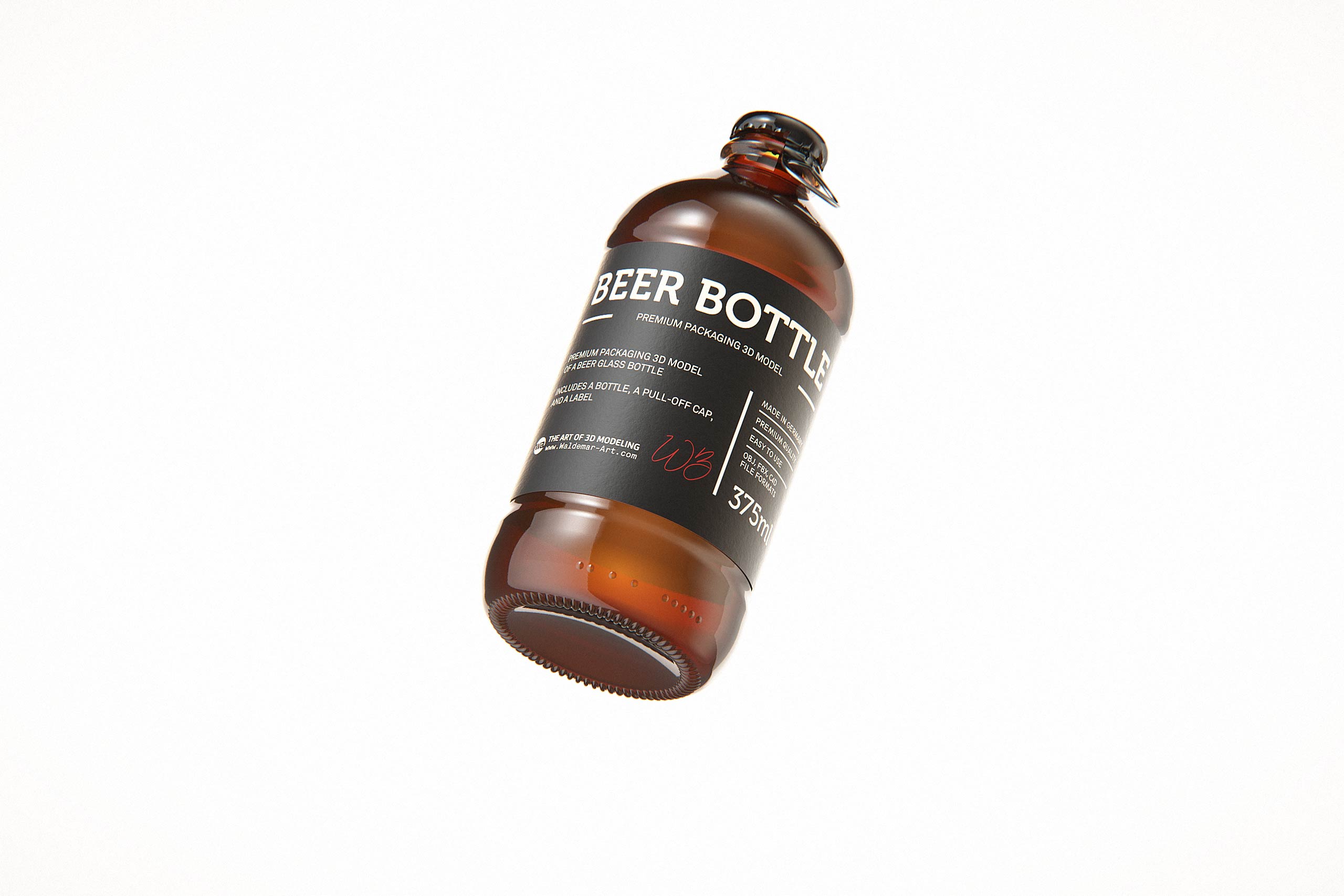 Beer glass bottle 375ml with Pull-off closure packaging 3D model