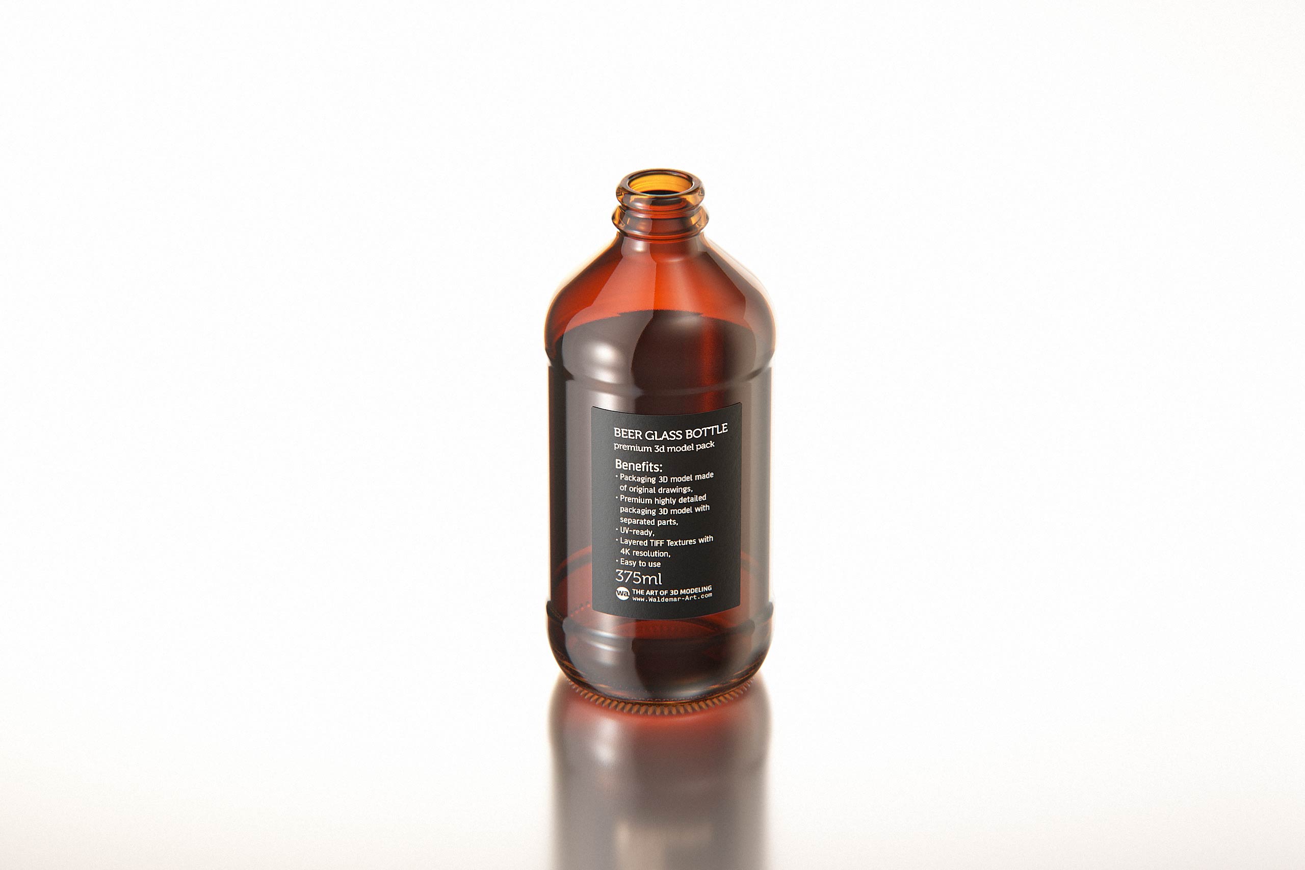 Beer glass bottle 375ml with Pull-off closure packaging 3D model