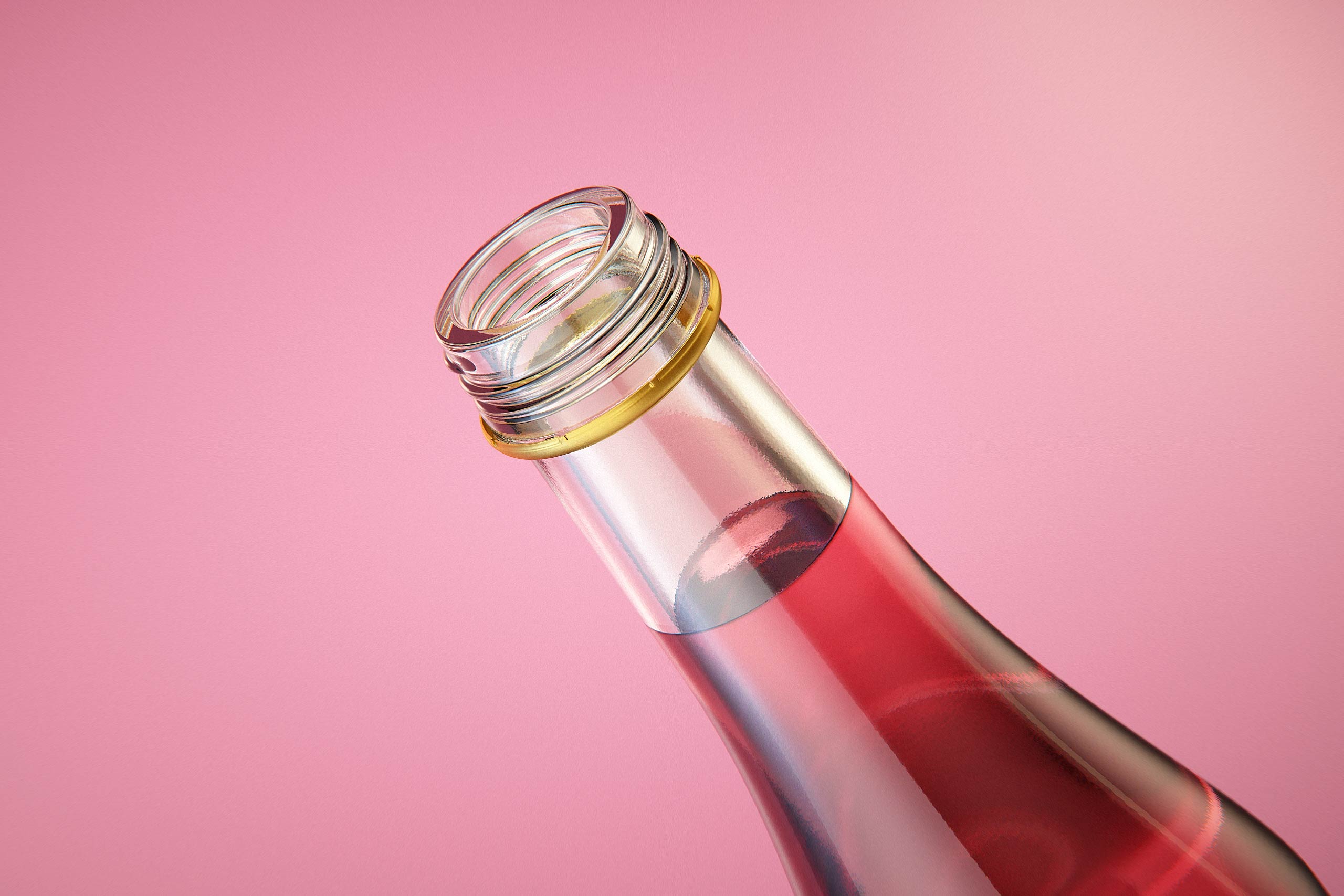 Fruit Secco glass bottle packaging 3D model 200ml with a screw cap and a glass of fruit wine