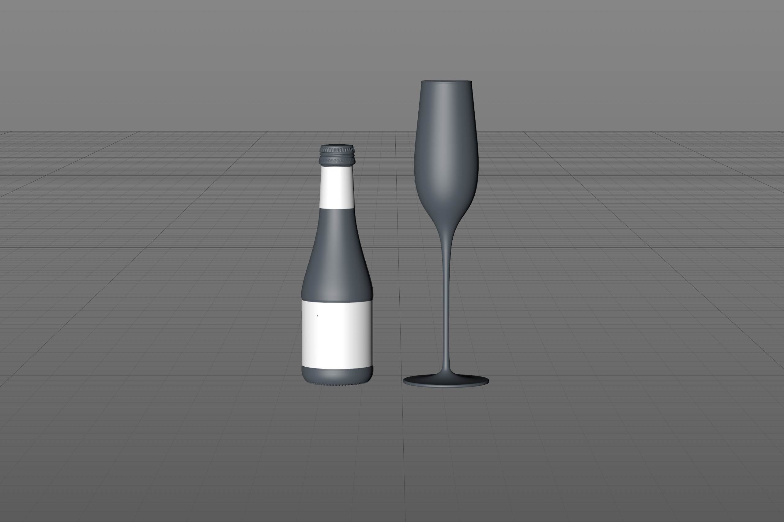 Fruit Secco glass bottle packaging 3D model 200ml with a screw cap and a glass of fruit wine