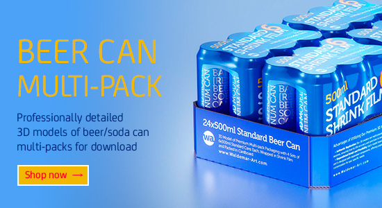 Professionally detailed Premium 3D models of beer can multipacks for Download