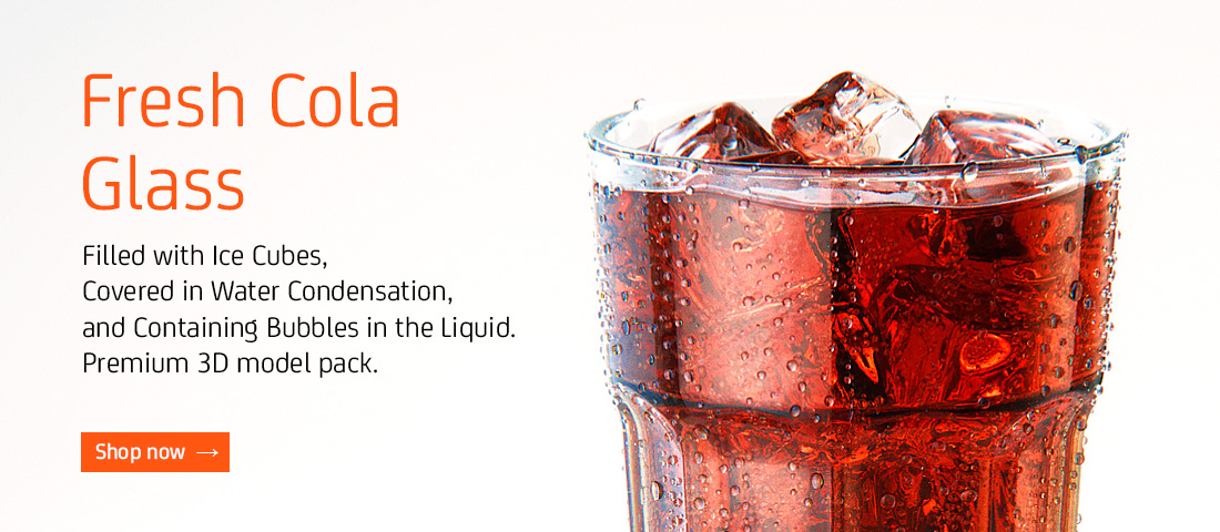 PREMIUM 3D MODEL OF A COLA GLASS FILLED WITH ICE CUBES, COVERED IN WATER CONDENSATION, AND CONTAINING BUBBLES IN THE LIQUID For Download
