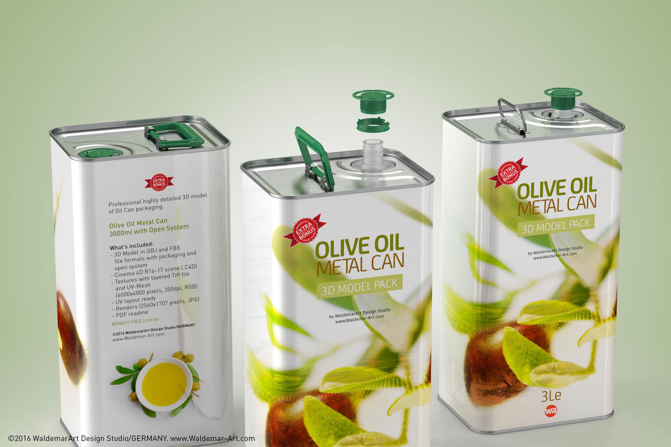 Olive Oil Tin Metal Can 3le 3D model with handle + bonus