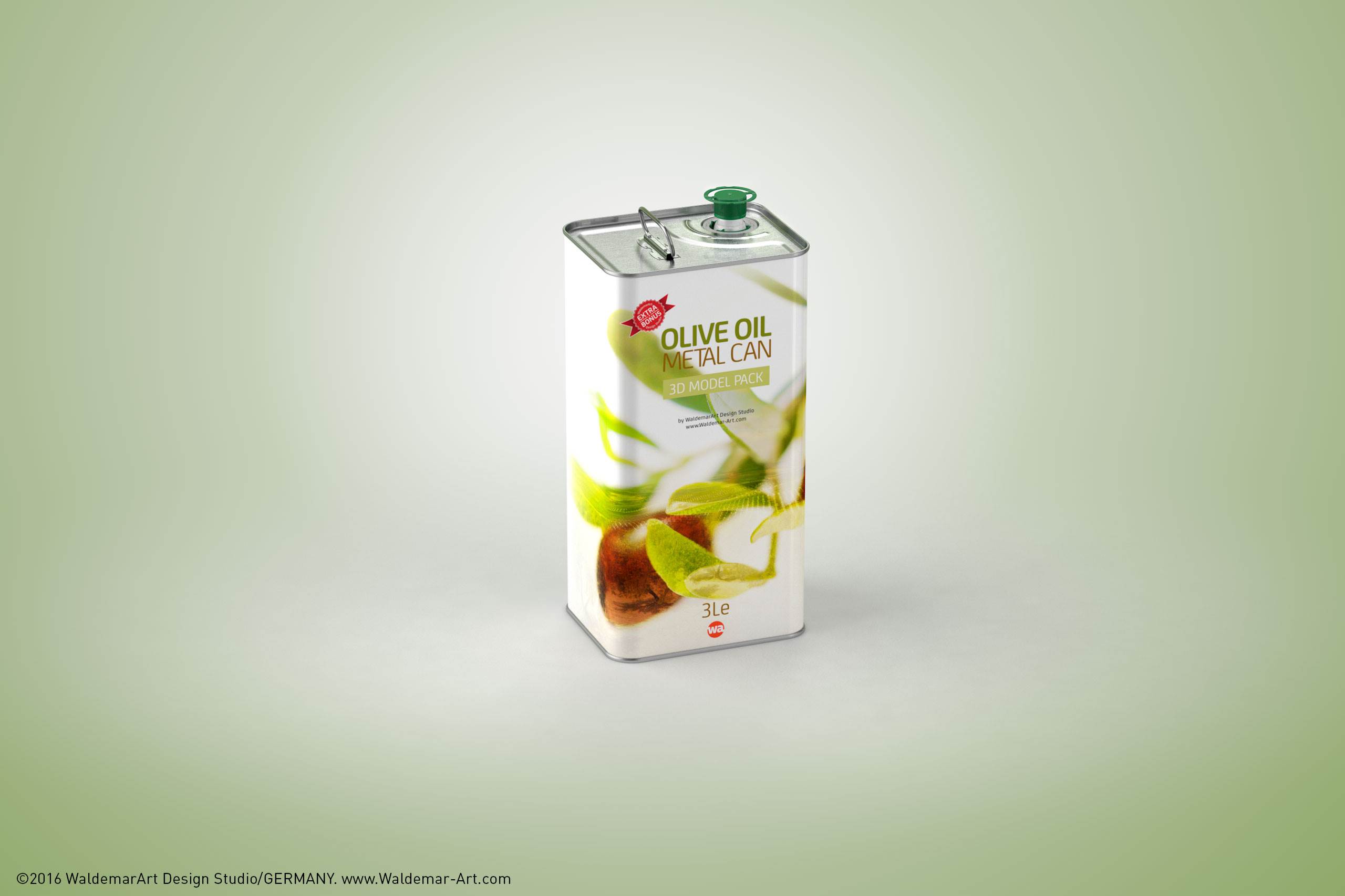 Olive Oil Tin Metal Can 3le 3D model with handle + bonus