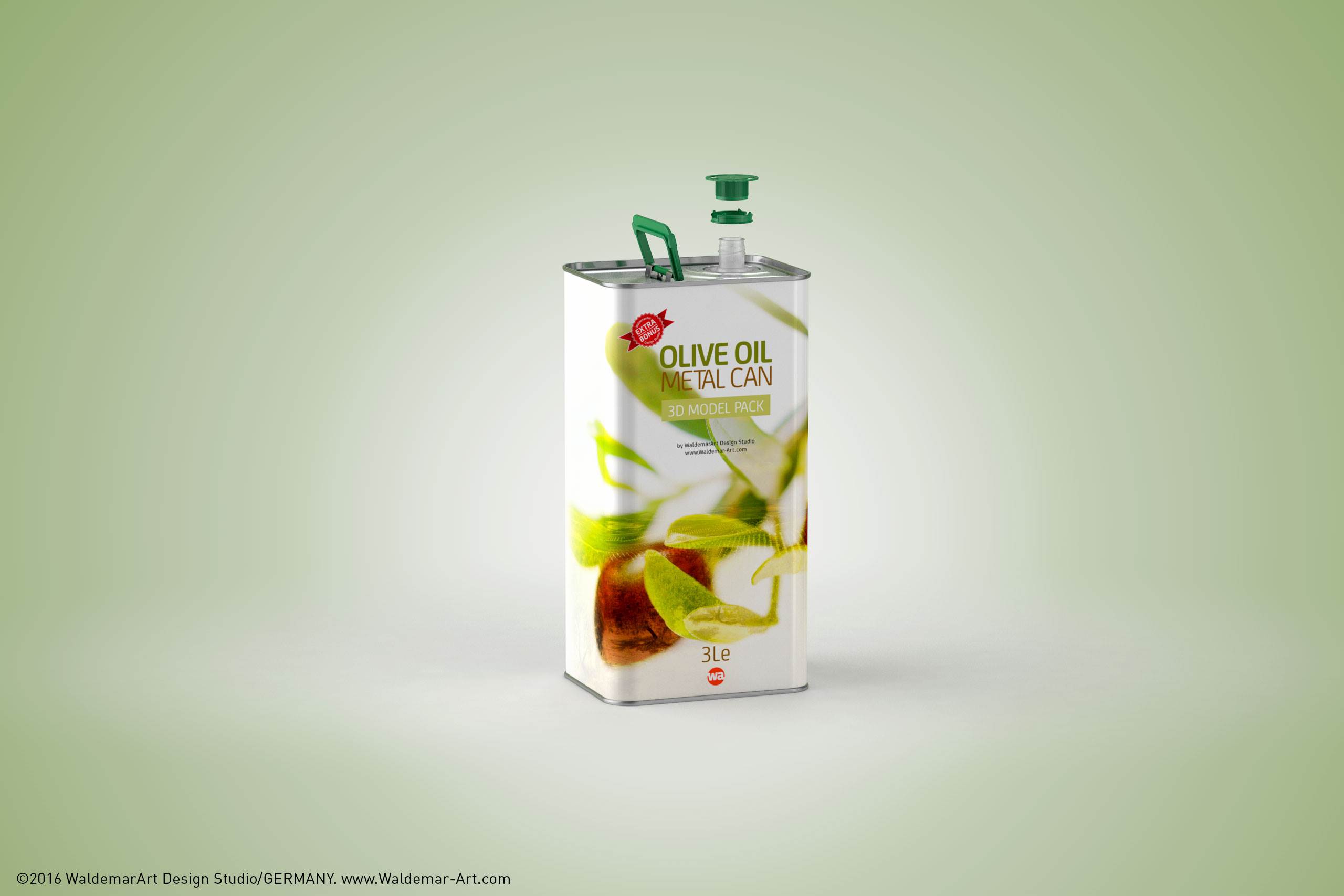 Olive Oil Tin Metal Can 3le 3D model with handle + bonus