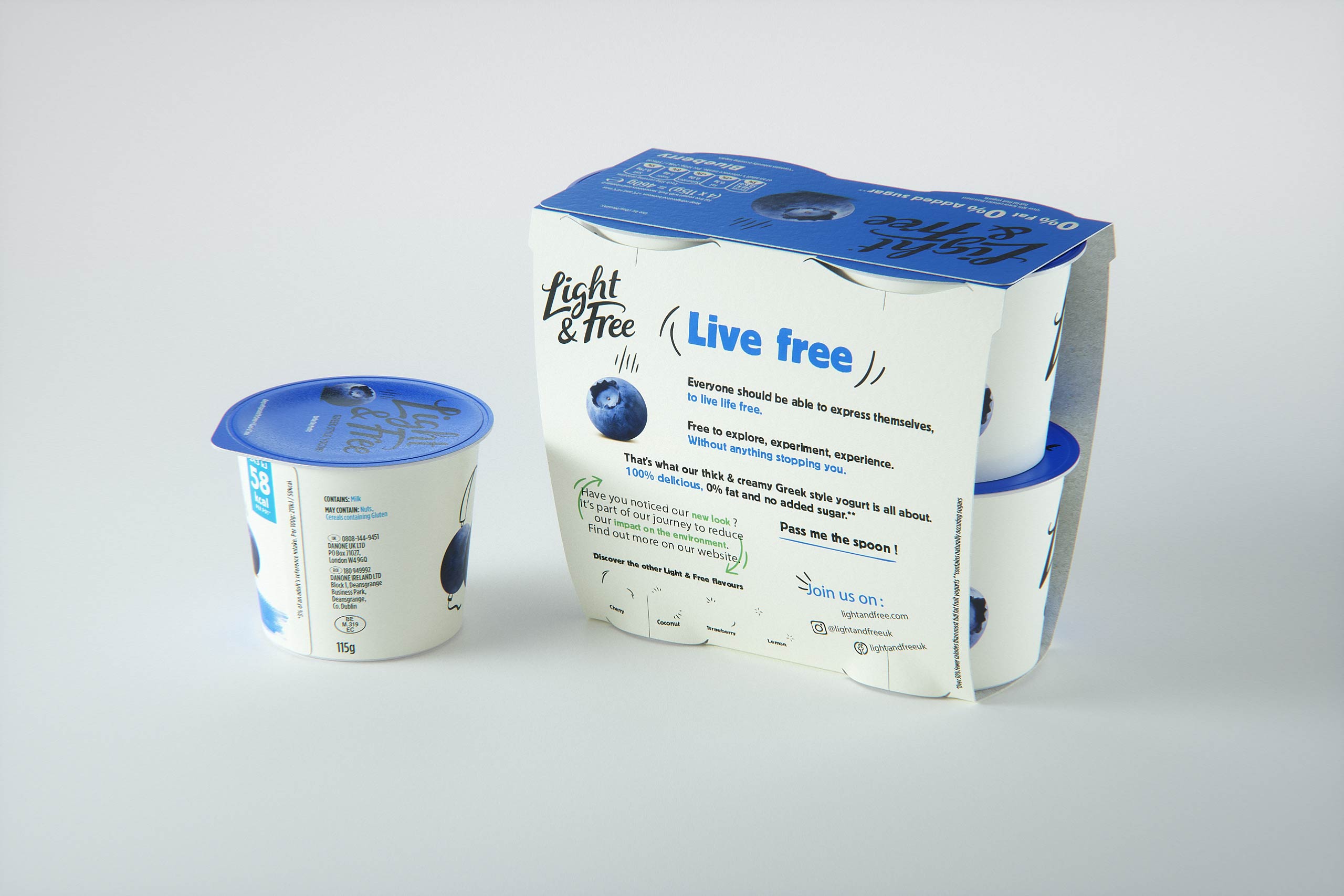 DANONE Light and Free Yogurt Blueberry 4x (115g) product 3D visualization