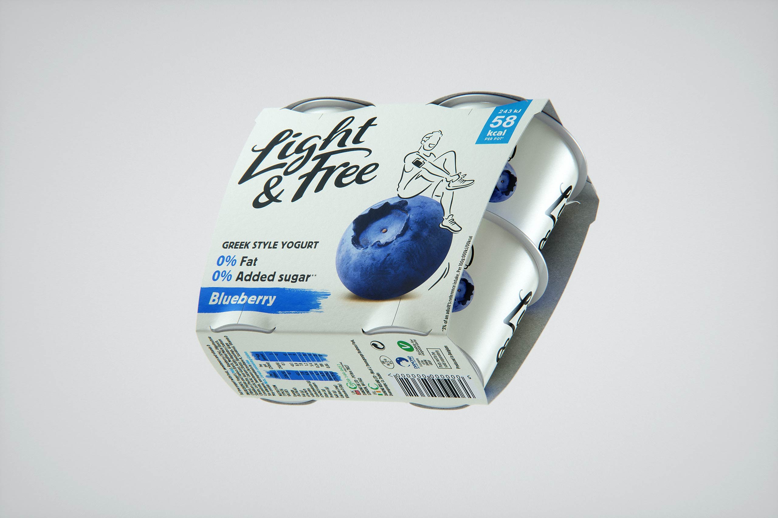 DANONE Light and Free Yogurt Blueberry 4x (115g) product 3D visualization