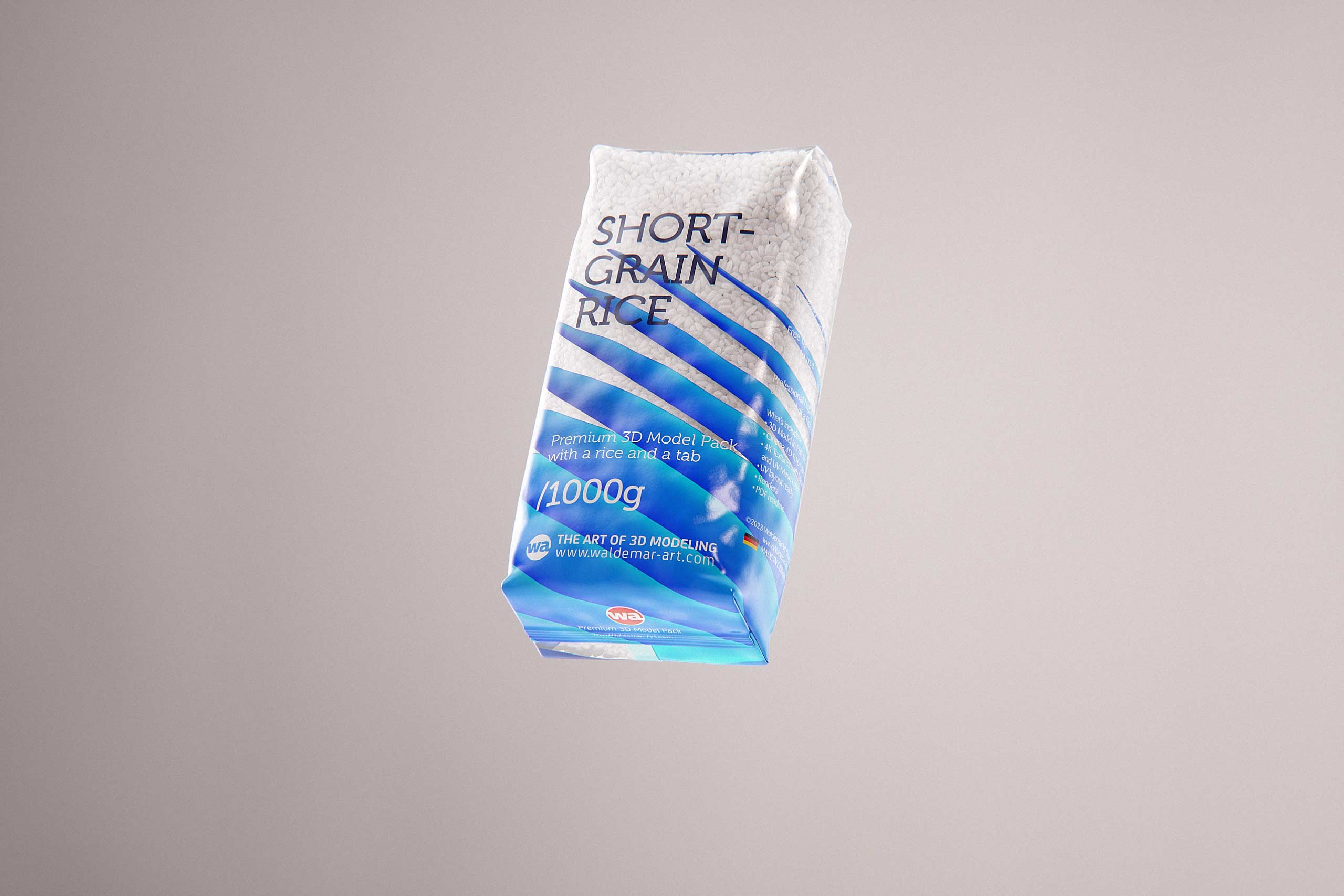 Short-grain rice plastic bag 1000g premium packaging 3d model