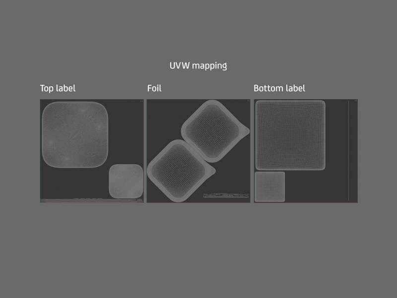 Premium packaging 3D model of a 100g aluminum tray of pet food.