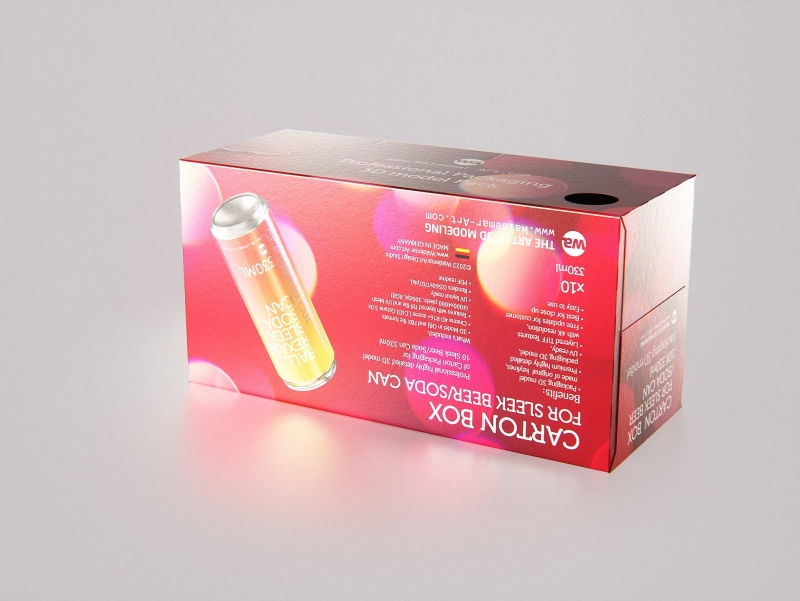 Carton box for x10 (ten) Sleek Beer-Soda can 330ml packaging 3d model