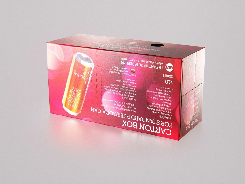Carton box for x10 (ten) standard Beer-Soda can 500ml packaging 3d model