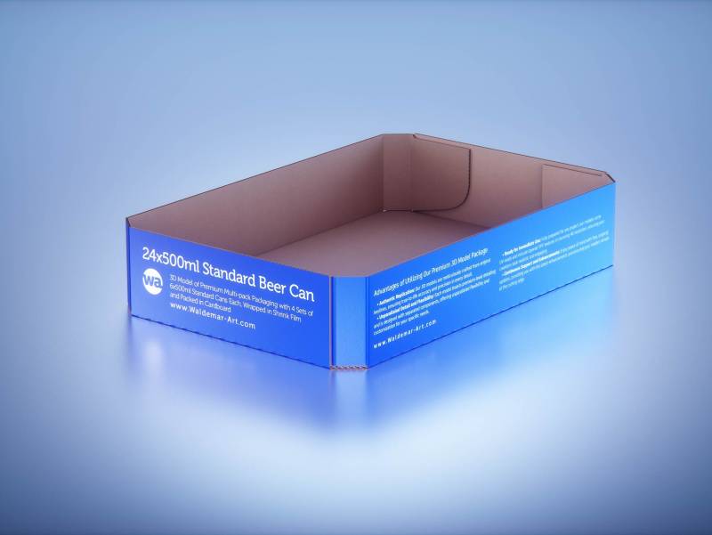 Premium Multi-pack Packaging 3D model with 4 Sets of 6x500ml Standard Cans Each, Wrapped in Shrink Film and Packed in Cardboard