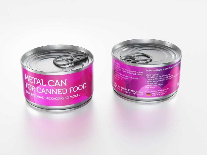 2x60g Metal Can for Canned Food Carton Pack 3D model