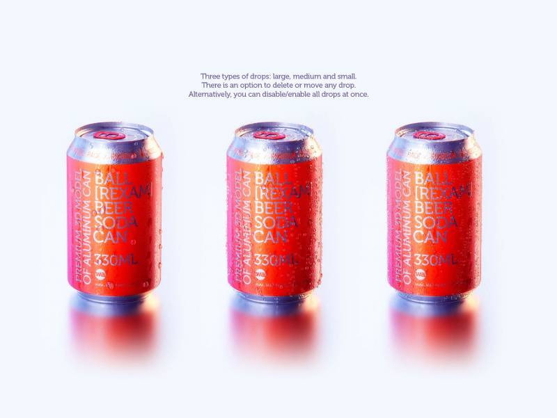 BALL (REXAM) Metal Standard Beer/Soda Can 330ml packaging 3D model with water condensation and frost