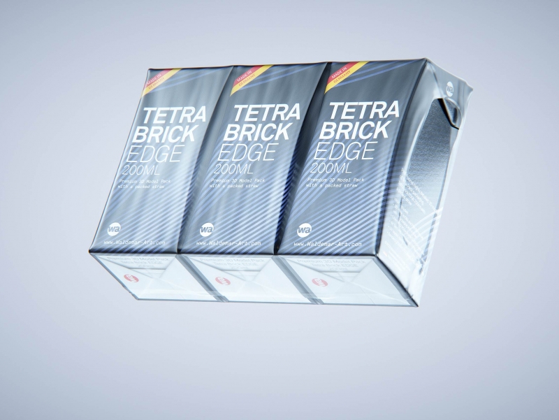 Premium 3D Model of 3x200ml Tetra Brik Edge Cartons in Shrink Film Wrap